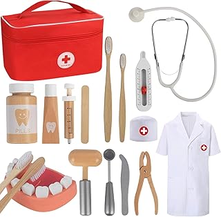Sponsored You’re seeing this ad based on the product’s relevance to your search query.Learn more about this advertisement TGTT Children's Wooden Play Set with Real Stethoscope, Doctor's Coat and Doctor Bag in Red, Perfect for Role Play, Dentist Toy for Children from 3 Years