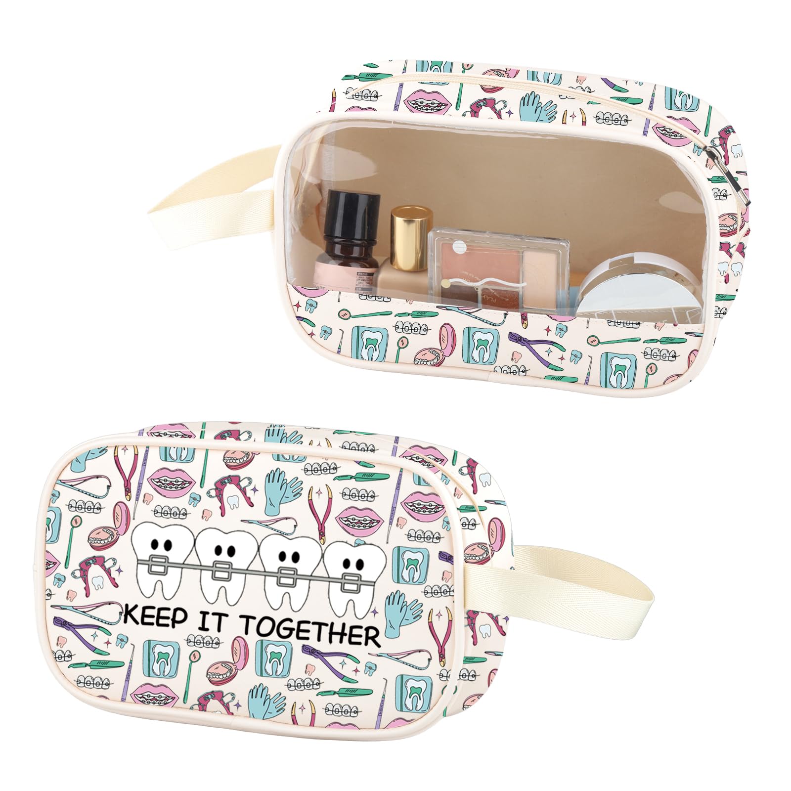 Bolsa de maquillaje transparente para dentista, ortodoncista, regalo de agradecimiento para ortodoncista, bolsa de cosméticos de piel sintética, Keep It Pu, No