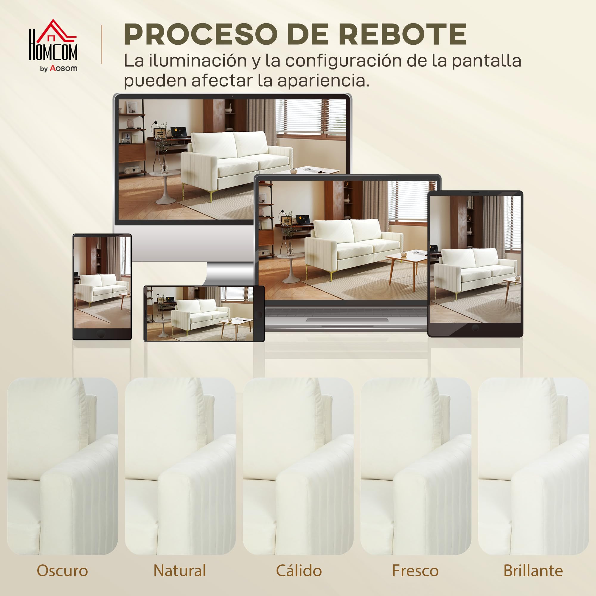 HOMCOM Sofá de 3 Plazas Tapizado en Terciopelo Sofá de Salón 181 cm Crema | Cojines Gruesos, Patas de Metal, Estructura de Madera, para Sala de Estar, Dormitorio, Oficina