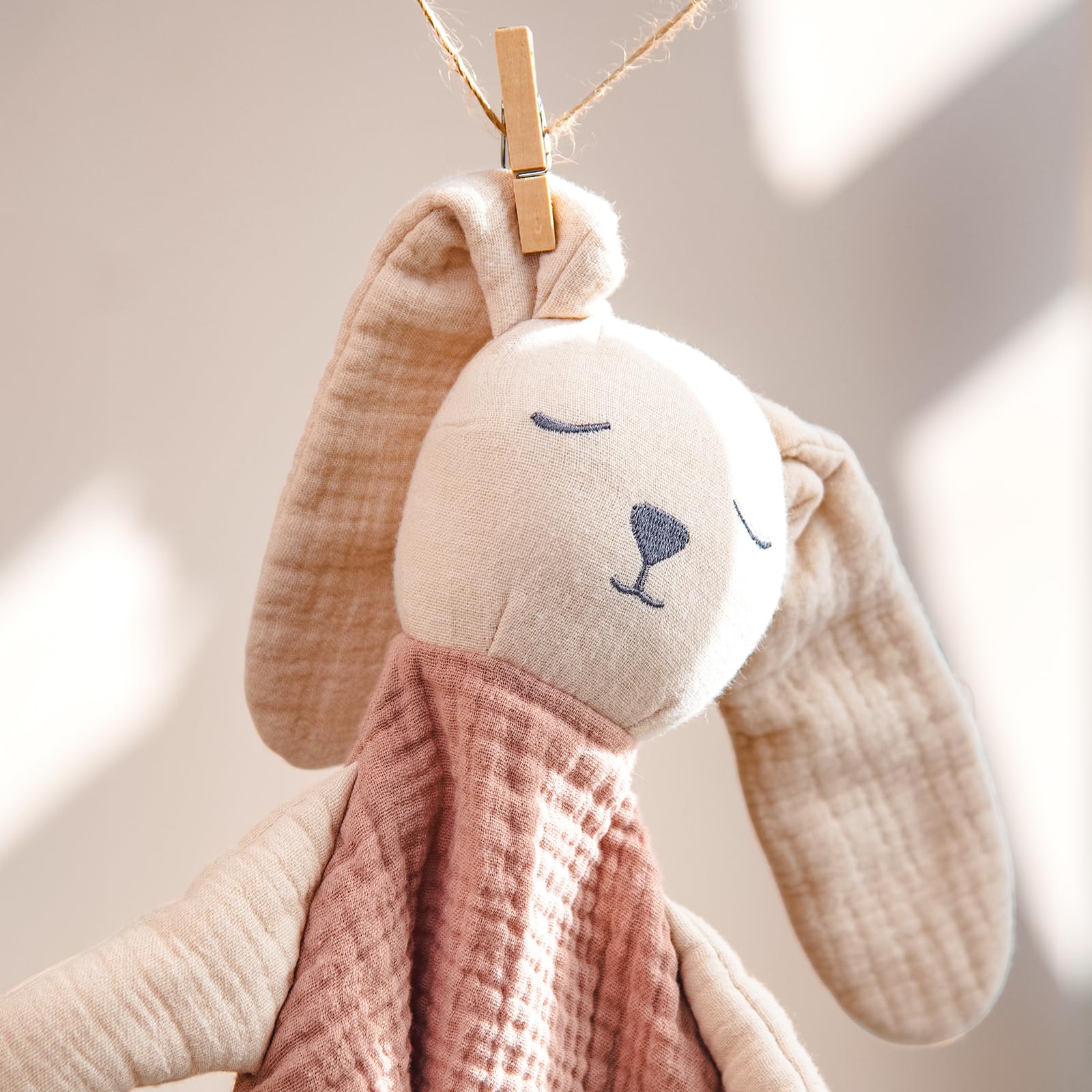 lulumoon Muslin Bunny Lovey for Babies: Skin-Friendly Security Blanket for Self-Soothe - Newborn Gift for Baby Shower - 4