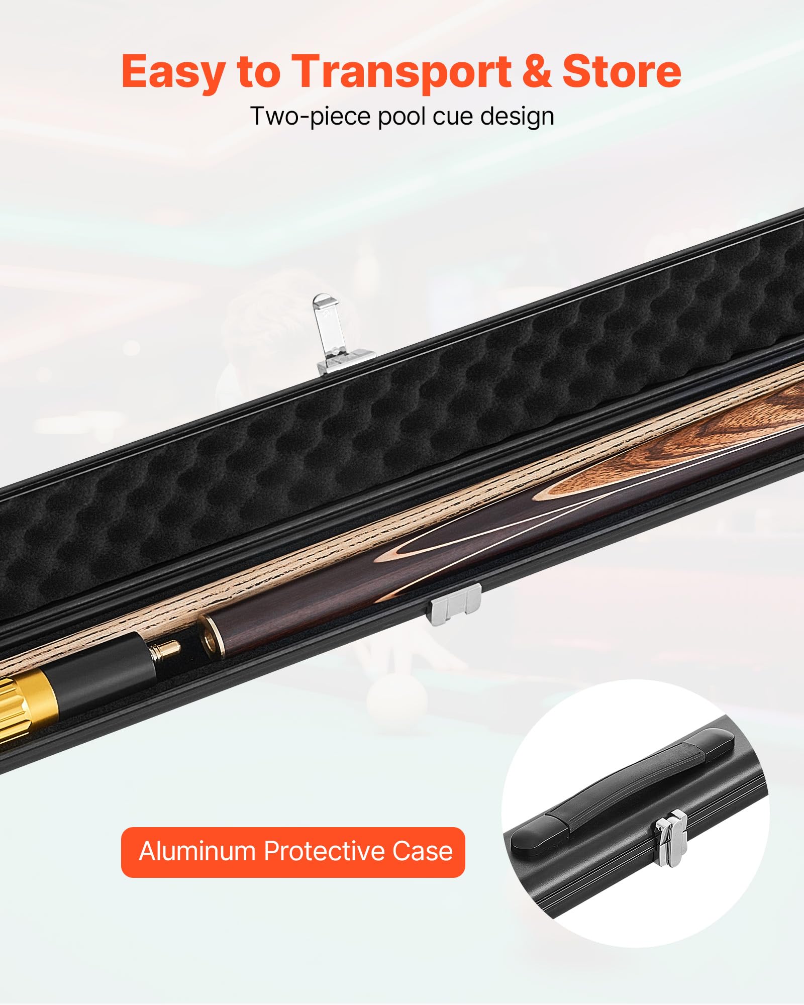 VEVOR Queue de Billard articulée 1447,8 mm, 540 g, Canne de Billard avec rallonge, Embout en Cuir de 9,5 mm et étui en Aluminium, Queue de Snooker pour Table de Billard Professionnelle, Bar, Maison