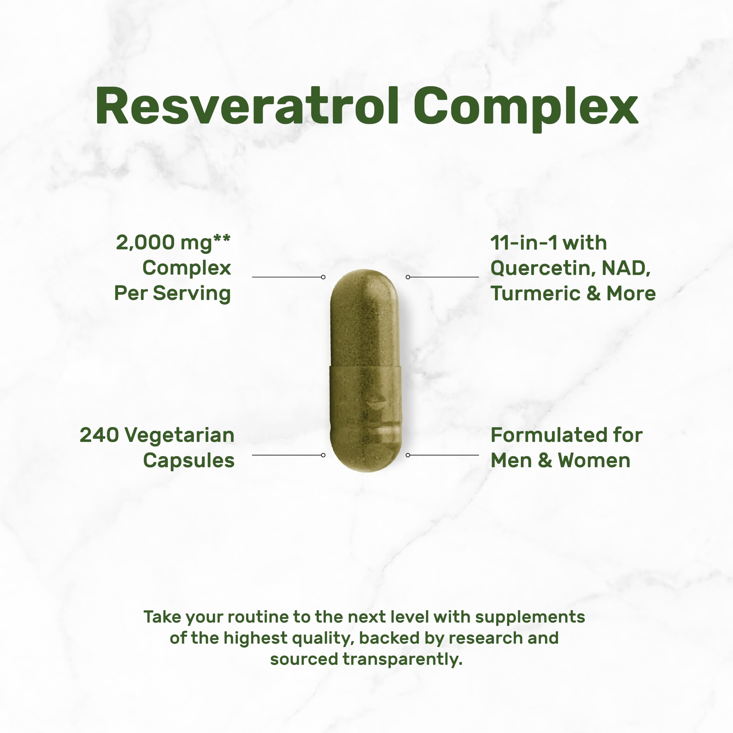 DEAL SUPPLEMENT Resveratrol Complex, 240 Veggie Capsules – Trans-Resveratrol Supplement with NAD, Quercetin, Turmeric, CoQ10, & More | Non-GMO, Gluten Free — Amazon image 3