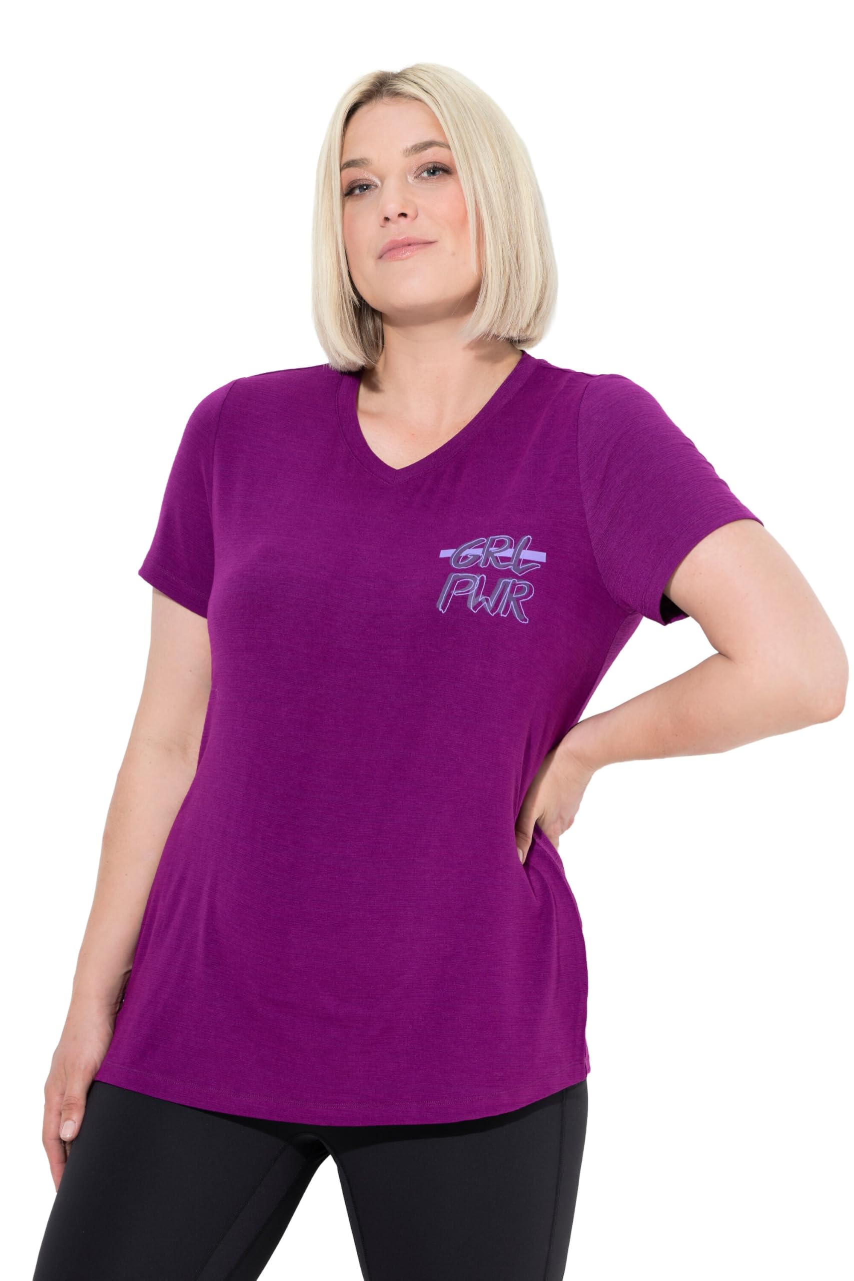 Ulla Popken Damen große Größen Übergrößen Plus Size Funktions-Shirt, Cut-Outs, V-Ausschnitt, Halbarm, recycelt 823594