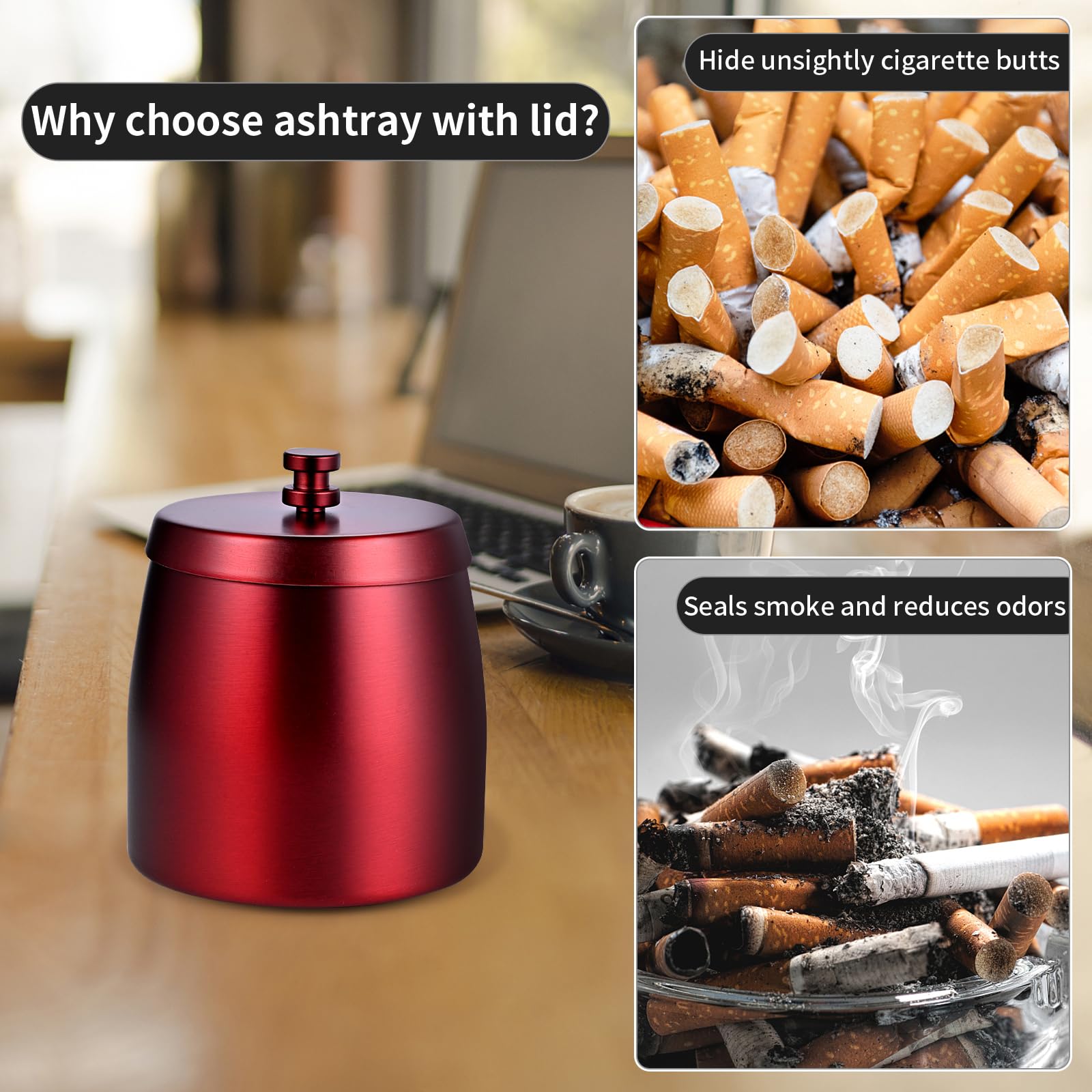 HARTAR Smokeless Ashtrays for Cigarettes Indoor, Ash Tray Sets Outdoor  Windproof Cute Home Large Funny Metal Outside Ashtray with Lid for  Cigarettes 