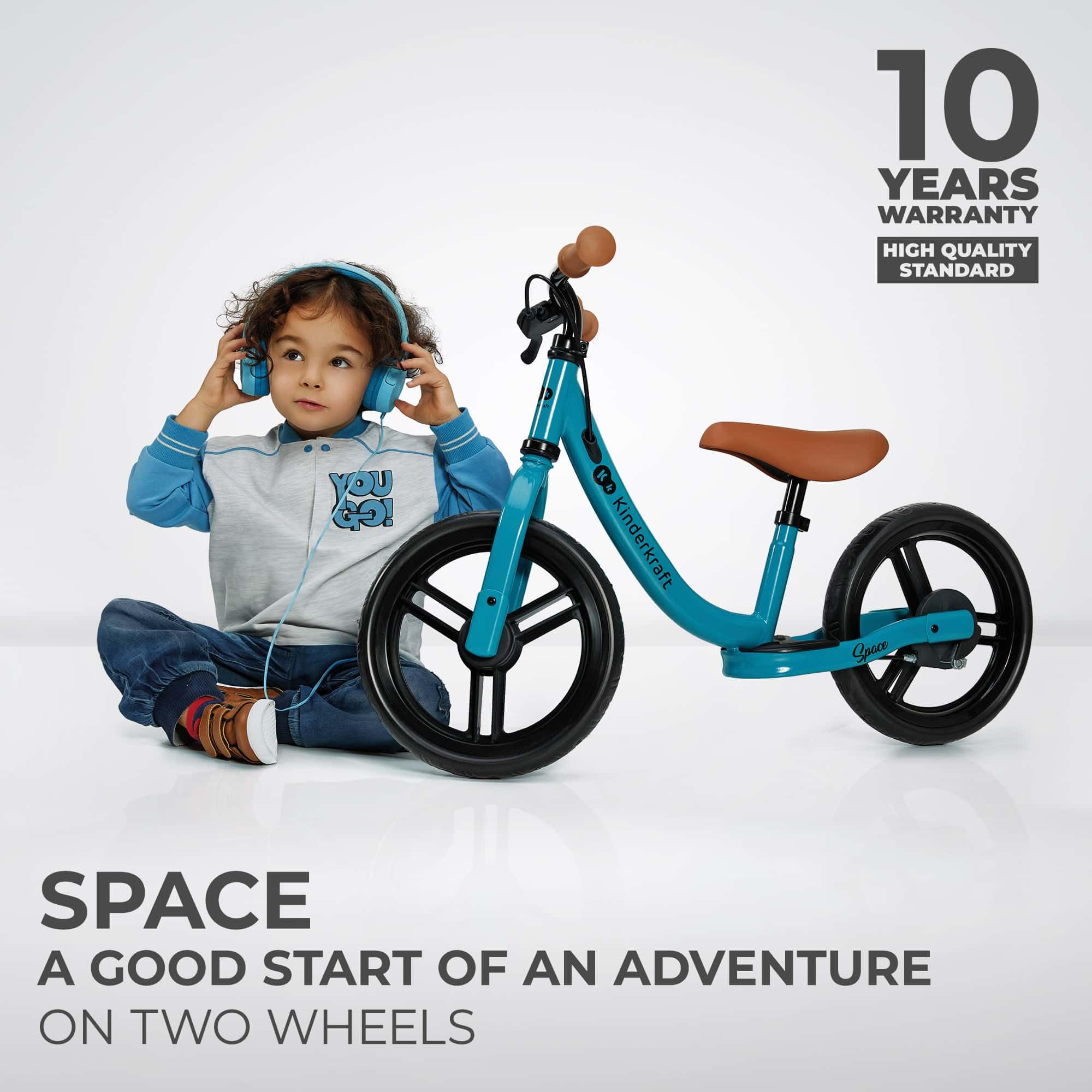 Kinderkraft SPACE2 rowerek biegowy, rowerek biegowy dziecięcy, siodełko z regulacją wysokości, koła 12", metalowy, od 2 lat, nowoczesne wzornictwo