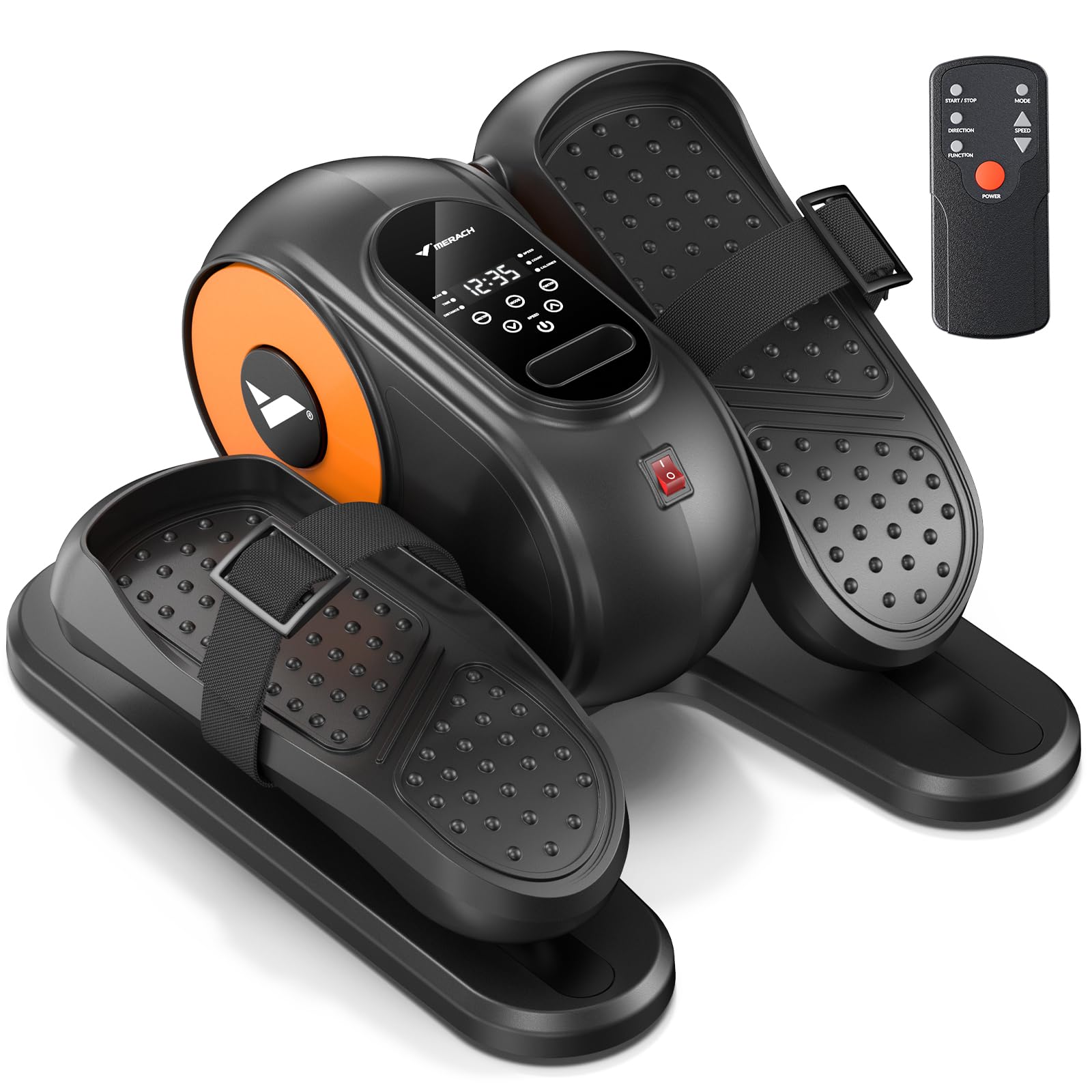 MERACH Elliptique de Bureau pour Maison, Mini Vélo Elliptique ÉLectrique Compact avec Télécommande, Écran, 12 Vitesses, Sangles pour Les Pieds, Silencieux et Portable, pour Seniors et Adultes
