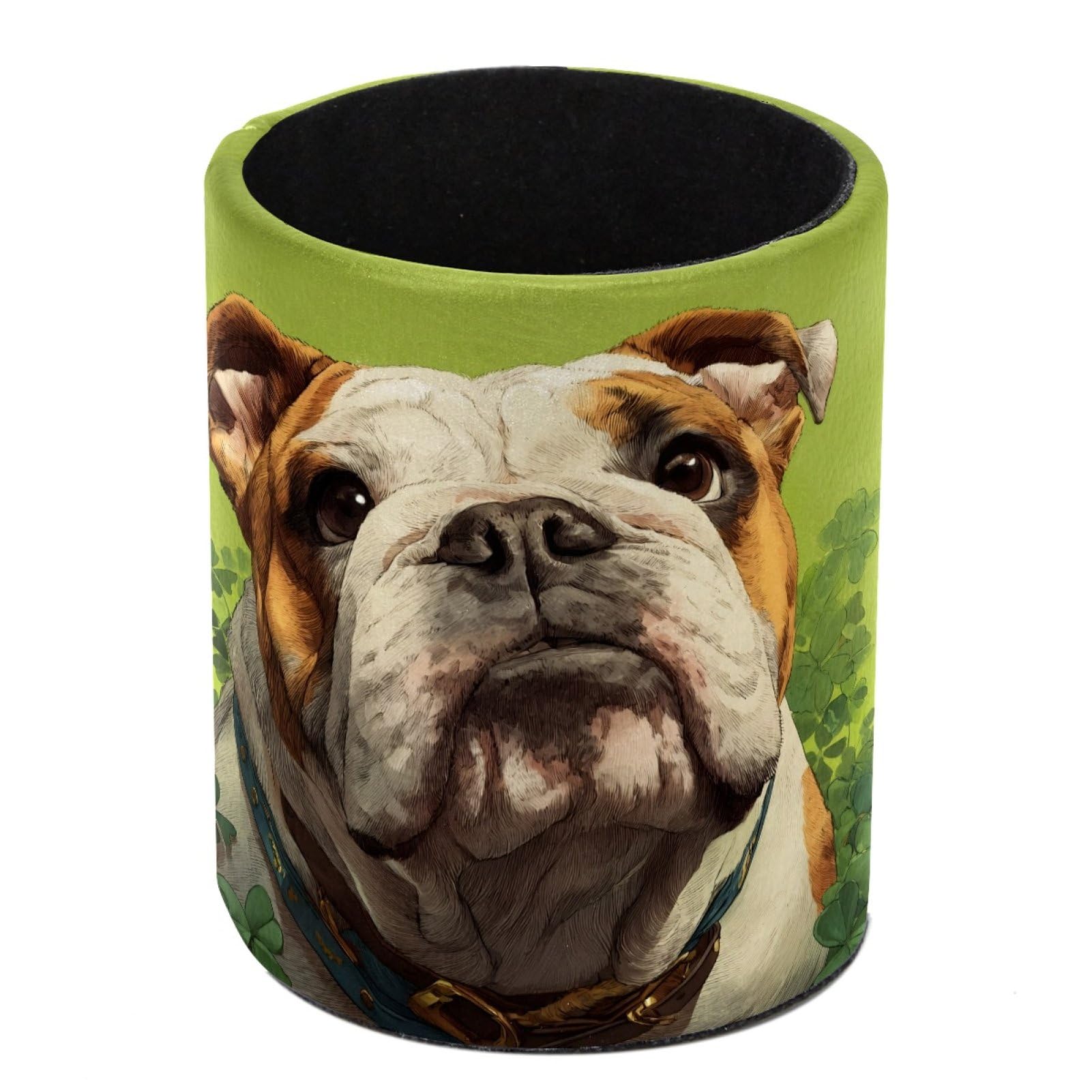 FWJZDSP St. Patrick's Day Bulldog Pencil Cup Pen Organizer Makeup Brush Holder for Office Home Countertop Desk Accessory Storage