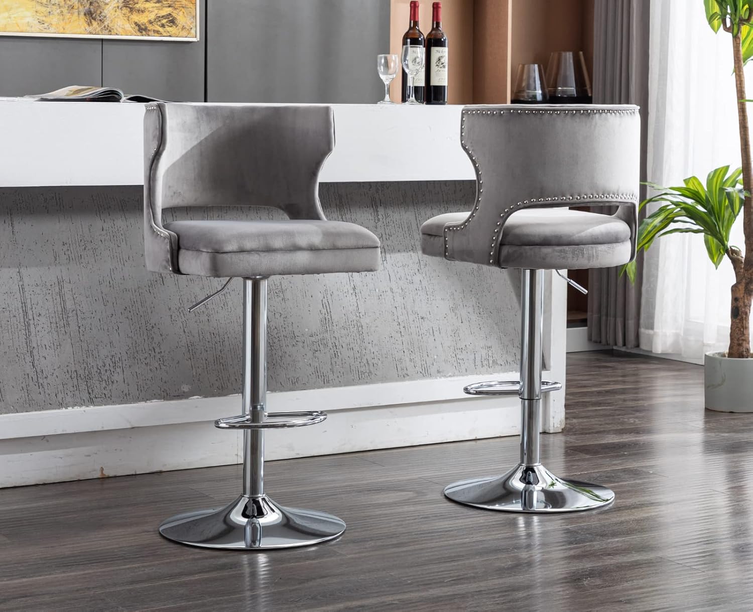EALSON Velvet Bar Stools Set of 2 Swivel Counter Height