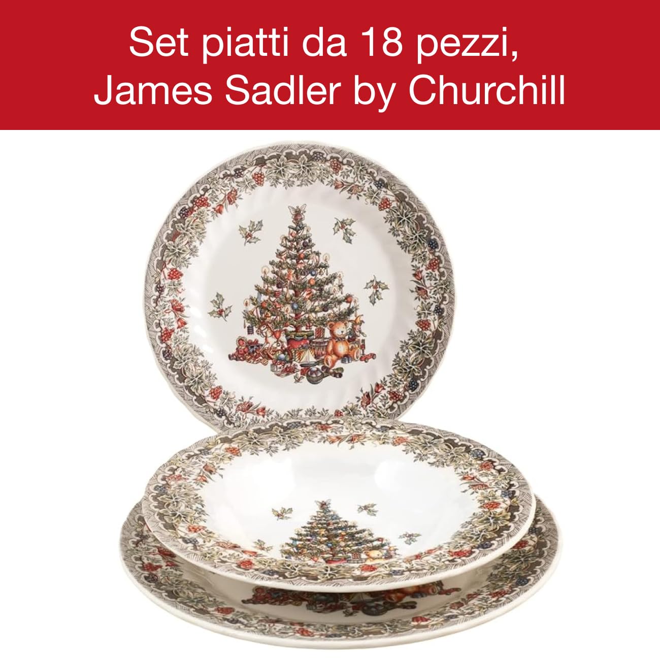 James Sadler&Sons, Season Greetings Servizio Tavola, Stone Ware, Bianco Avorio, 18 unità, Natale, Festività