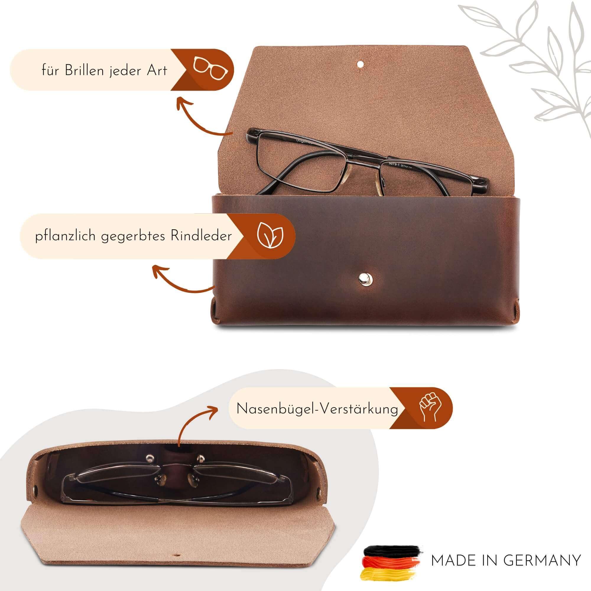 Brillenetui "Gert" aus Leder für Lesebrille, große Sonnenbrille, Gleitsichtbrille, Softcase Etui Leder für Damen & Herren, Brillenaufbewahrung