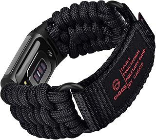 CAGOS Compatible with Fitbit Charge 5 Bands Men Women, Rugged Nylon Paracord Survival Strap Replacement Wristbands Sport L...
