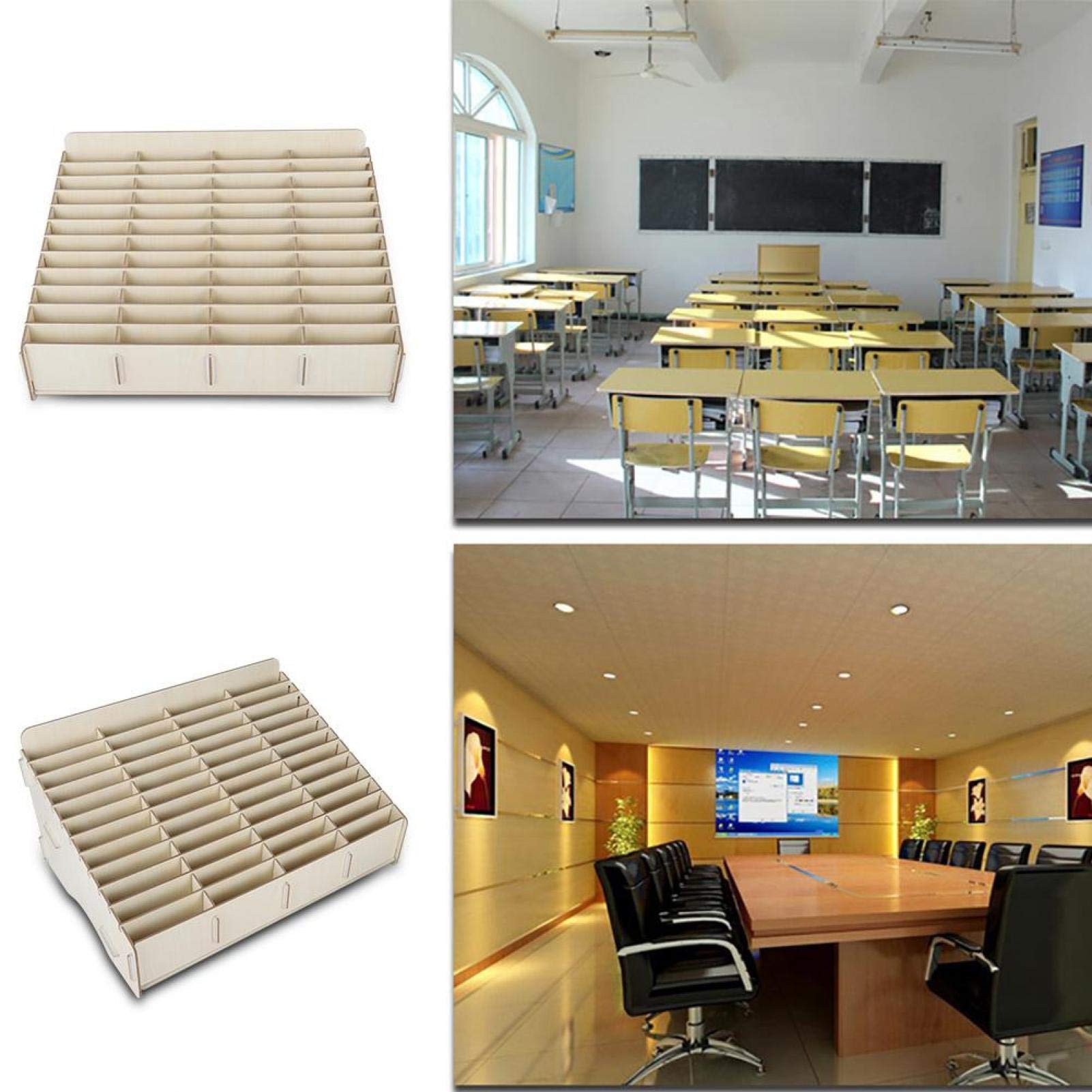 Boîte de rangement pour téléphone portable 48-grille en bois support de téléphone portable organisateur de bureau rack de stockage pour salle de classe bureau
