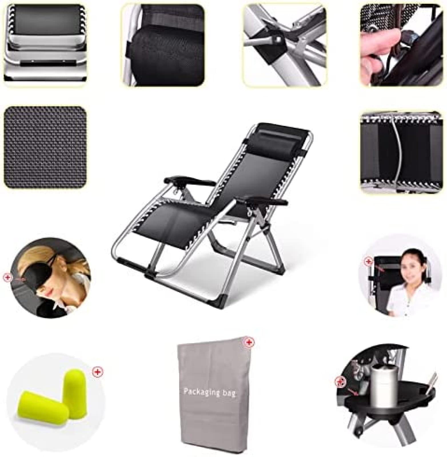 Tumbonas para Exteriores Tumbonas Sillas de Gravedad Cero Tumbona Ajustable con portavasos, Negro, soporta más de 440 Libras / 200 kg, Silla de Gravedad Cero x1 69Tranquilidad