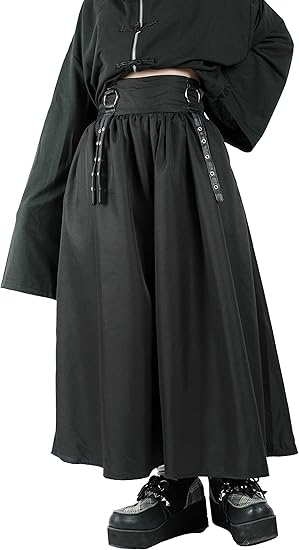 Amazon Jillpunkオリジナルパンクkera 曼珠沙華彼岸花大正浪漫浪人侍ドレープ袴ストライプ柄ワイドバギー剣道パンツズボン メンズ レディースv系秋葉系和風おしゃれcosplayヴィジュアル系 無地黒 ロングパンツ 通販