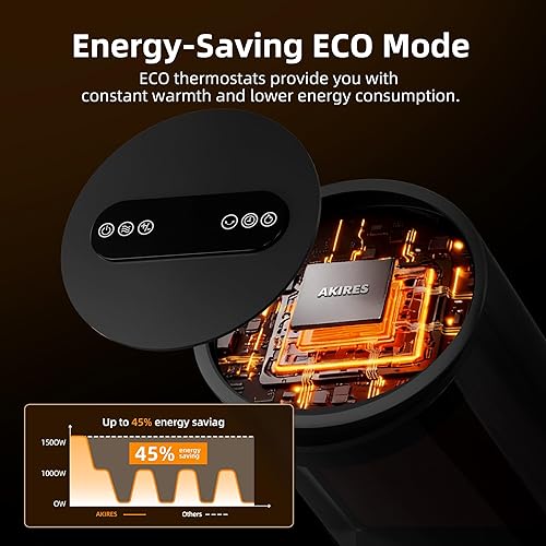 Miniatura 5 de AKIRES Calentador de espacio de 26 pulgadas para uso en interiores, calentador de habitación de 1500 W con termostato, calentador eléctrico portátil