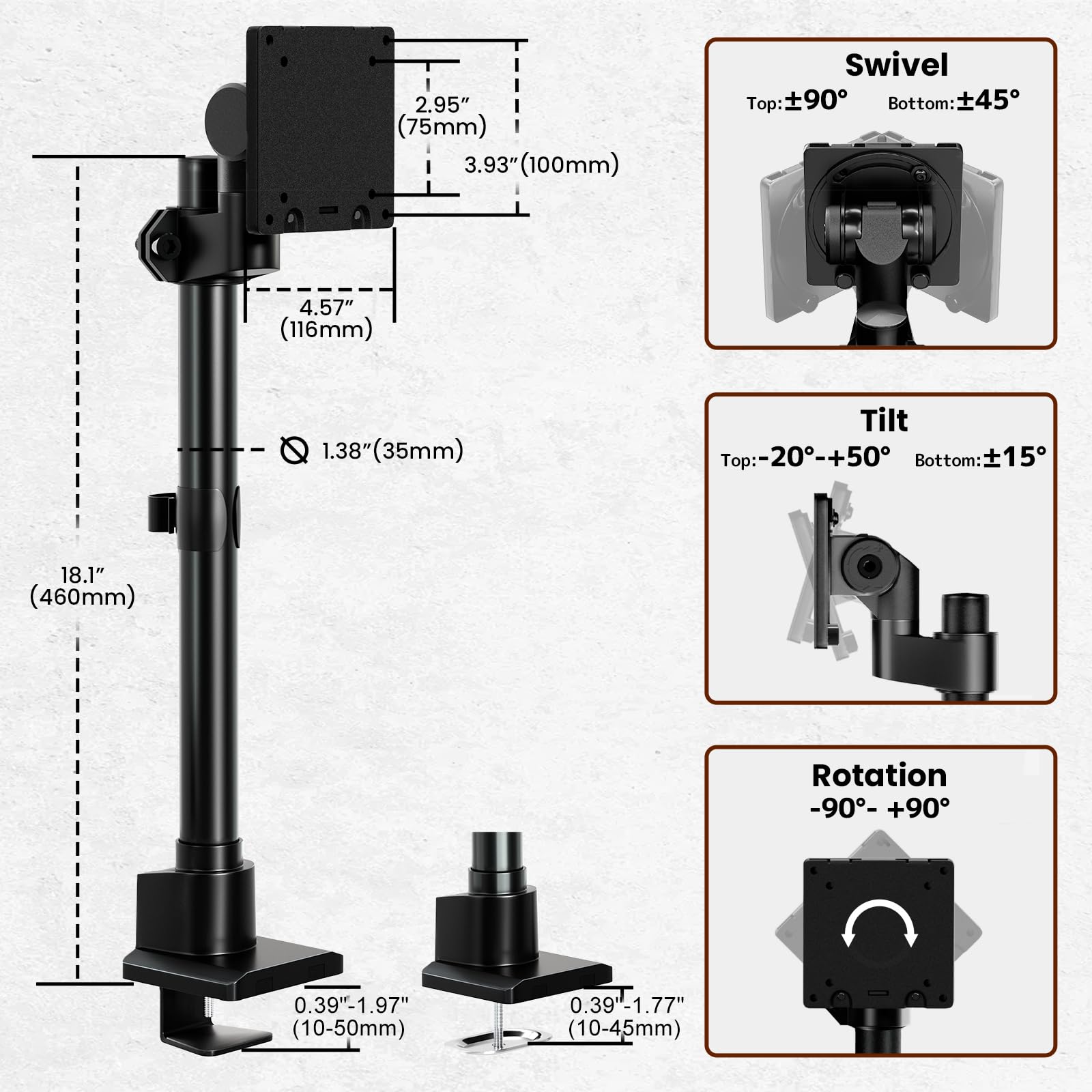 Supporto Monitor Scrivania da 24-57’’, Braccio Monitor, Capacità fino a 27 kg, Altezza Regolabile, Inclinazione, Rotazione, Nero