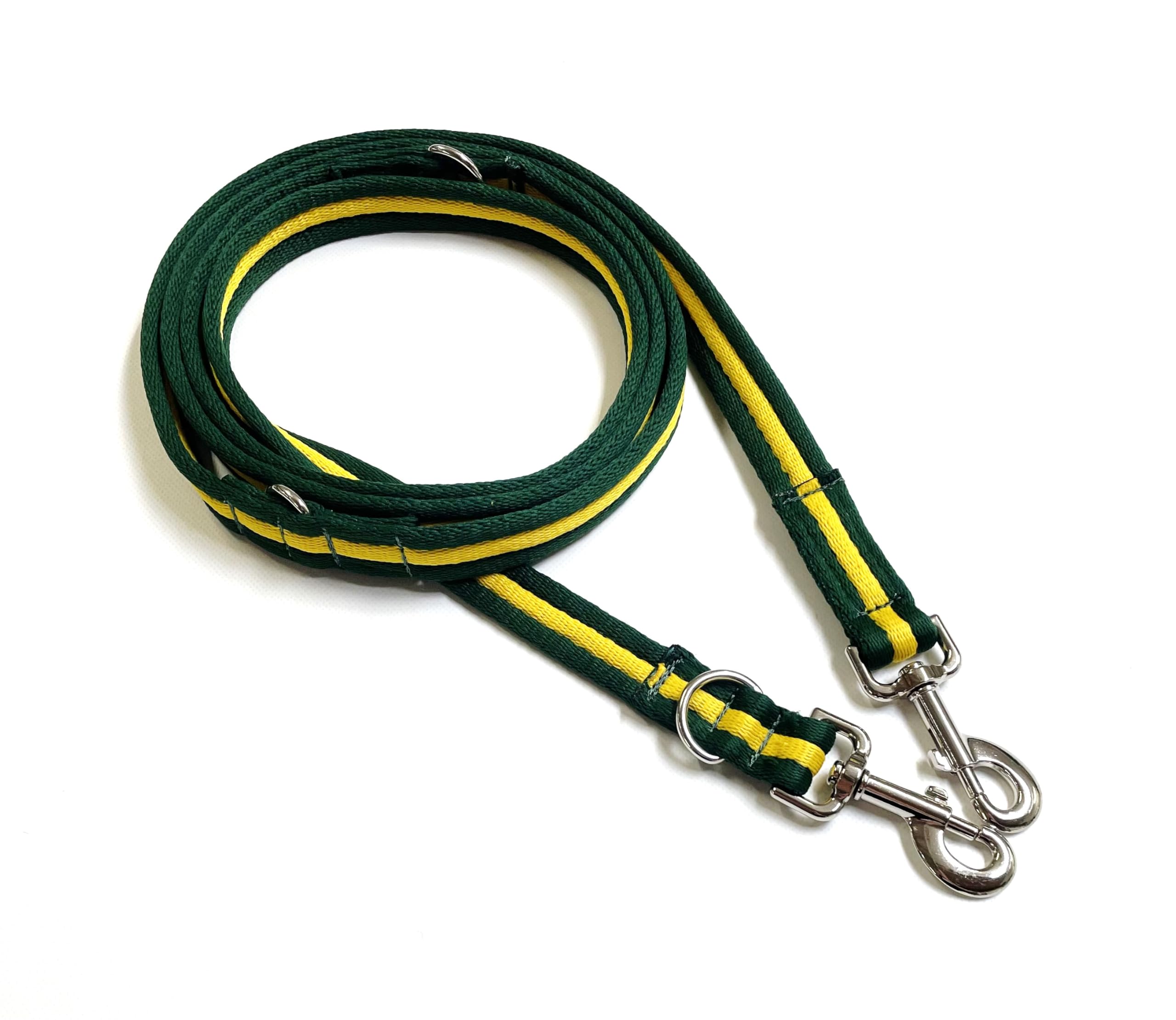 Double Ended Dog Training Lead Police Style Adjustable Leash 11ft (3.3 Metres) Multi-Functional In Air Webbing (Forest Green/Yellow, 20mm Air Webbing) — image 1