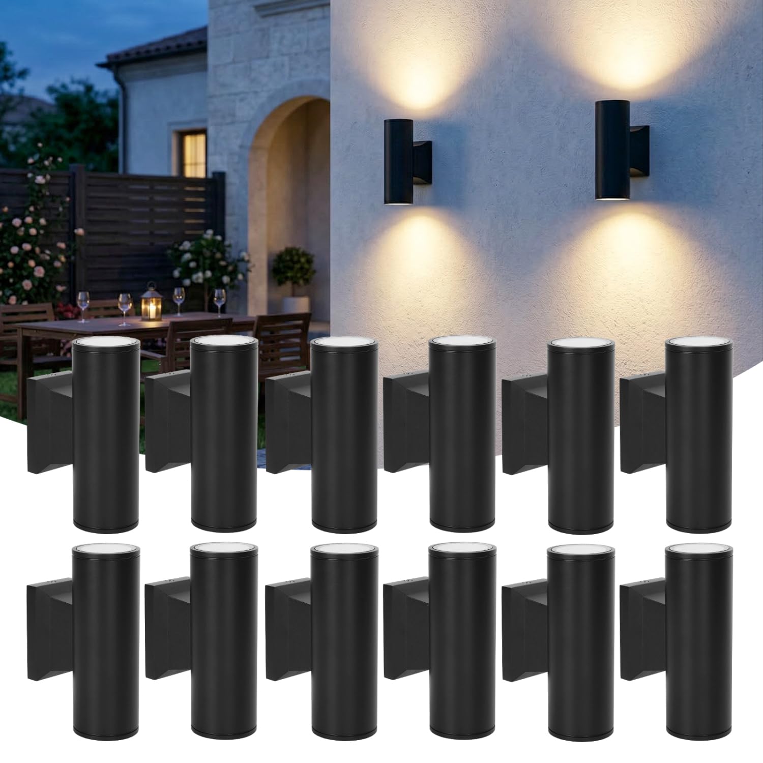 Aigostar Applique LED da Parete Esterno, Lampada da Parete Cilindrico Alluminio GU10, Impermeabile IP65 Luce Esterno, per Patii, Giardini, Corridoi, Balconi,Vialetti, Lampadina non inclusa(12 pacchi