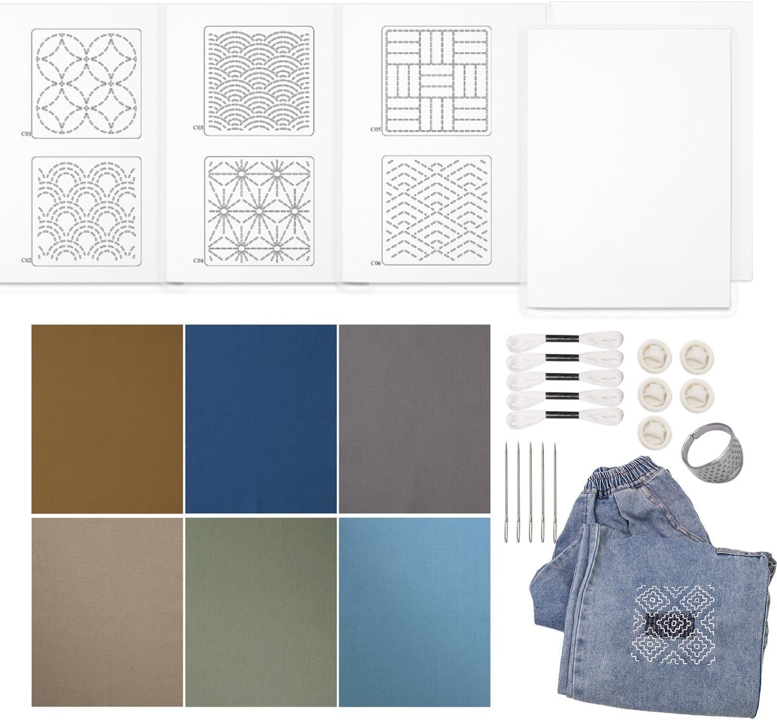 Genérico Water Soluble Kit – Patterns Embroidery Stickers with Needles | Practical Japanese Embroidery – Pvâ Fabric Polyester Cotton Sewing Manual Beginners