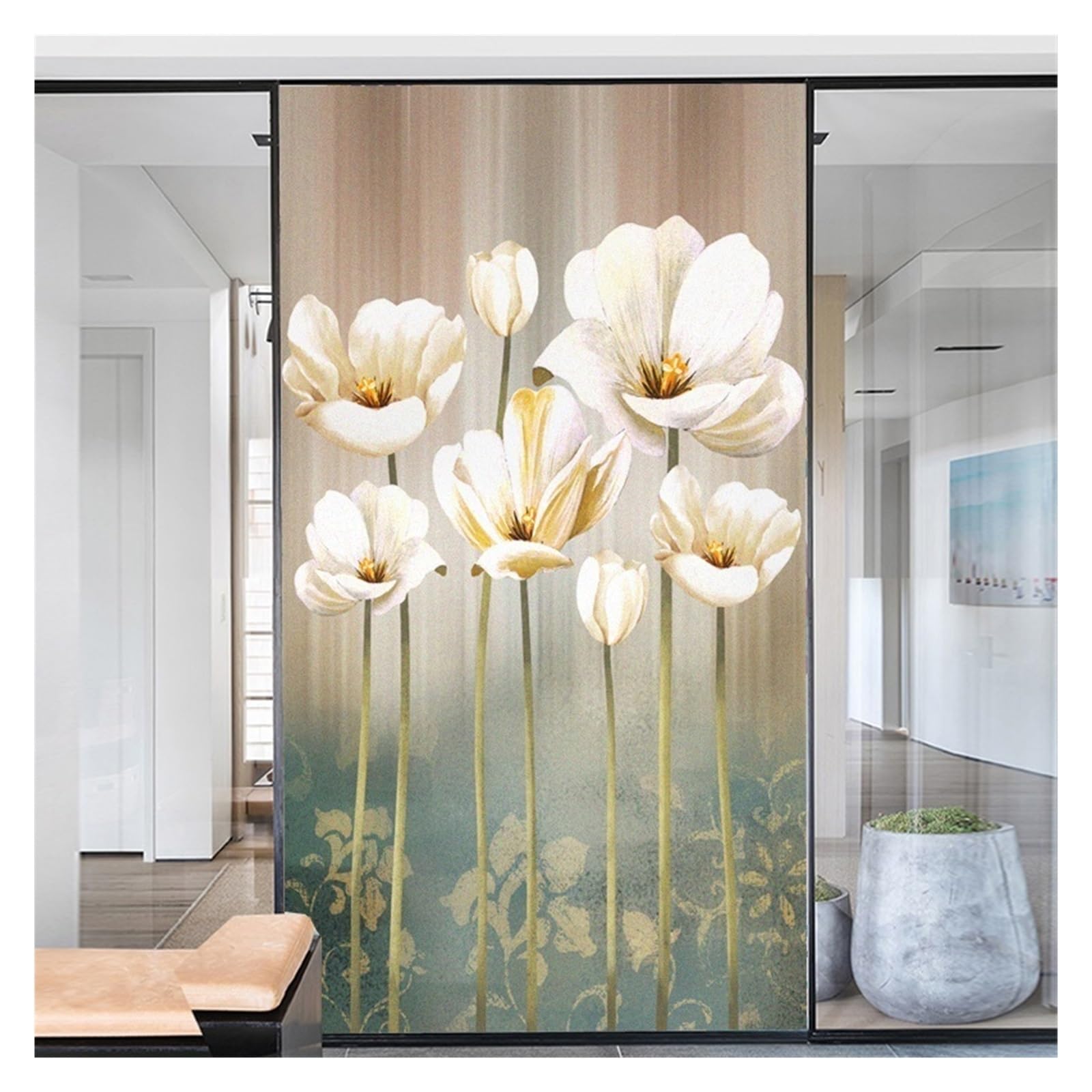 Window Film Privacy Frosted Glass Sticker Heat Insulation and Sunscreen Flower Decoration Adhesive sticker for Home(80x160cm)