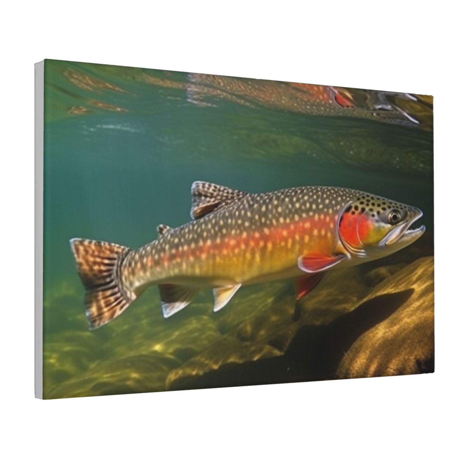 Framed Wall Art for Living Room Art Work, Brook Trout Fly Fishing Picture Prints Modern Office Wall Paintings Poster Aesthetic Wall Decorations for Home Decor Ready To Hang 12"x18"