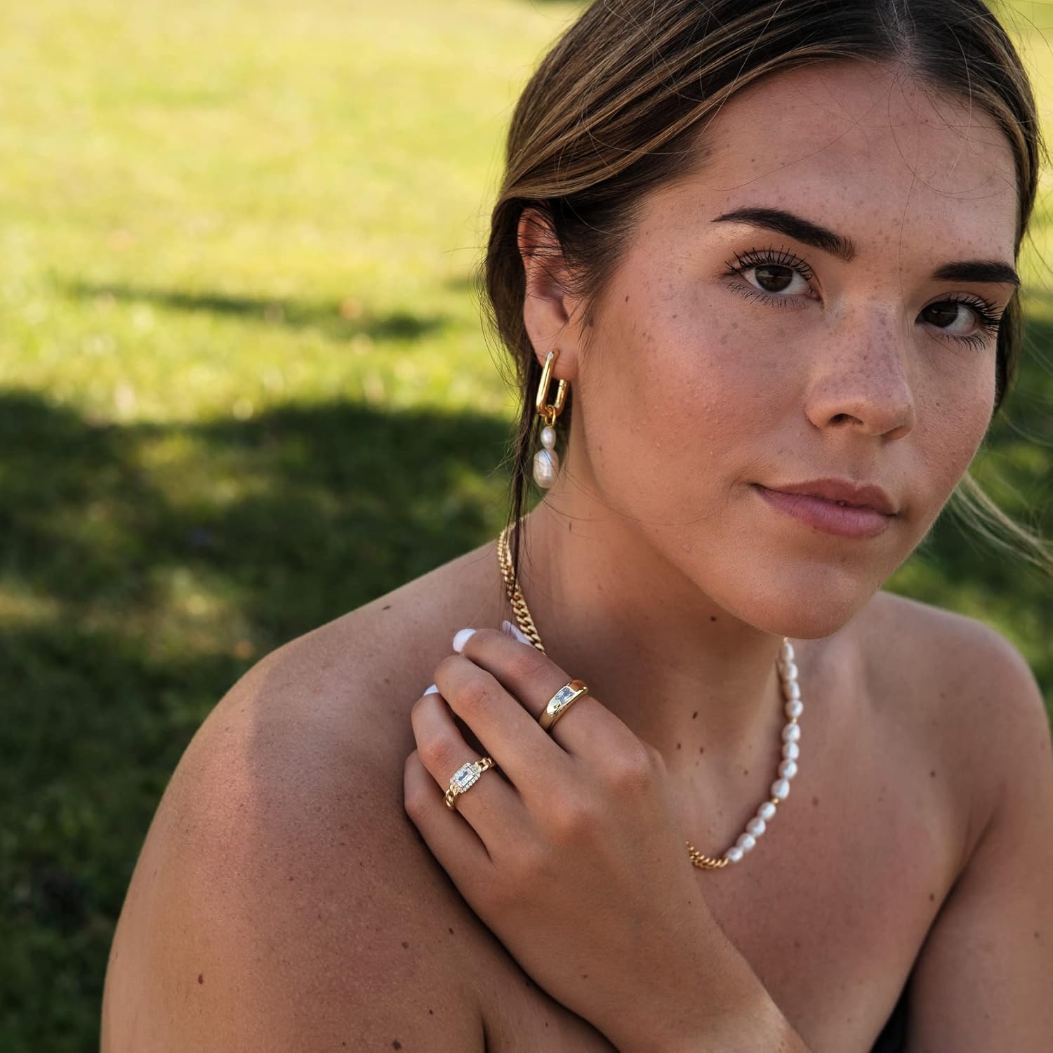 Baguette Dome Ring | CZ Set Gold Dome Ring | CZ Stacking Thick Band - Image 4