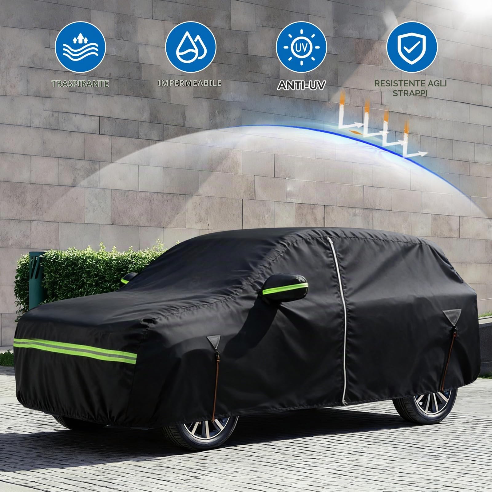 Copriauto impermeabile compatibile con Chery Jaecoo 7/J7 2024-2025, copriauto per esterni a 6 strati con protezione completa contro sole, pioggia, UV, polvere con cerniera per porte e cinturino