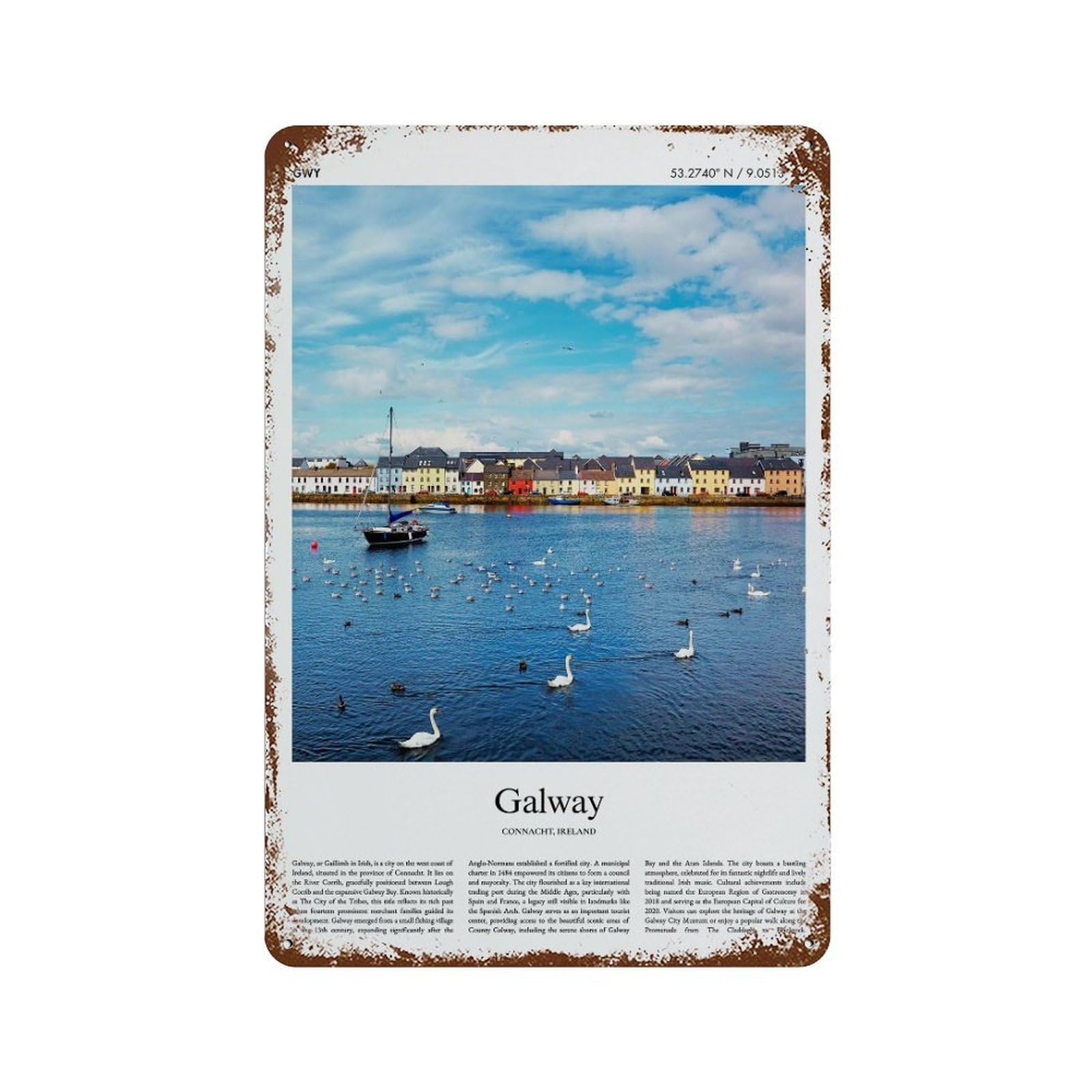 xiaoxiaoshen Galway Connacht, Ireland City Scenery Wall Decor Art Metal Tin Poster Modern Home Decor Art Home Bar Shop Decorations Vintage Sign 30x20cm