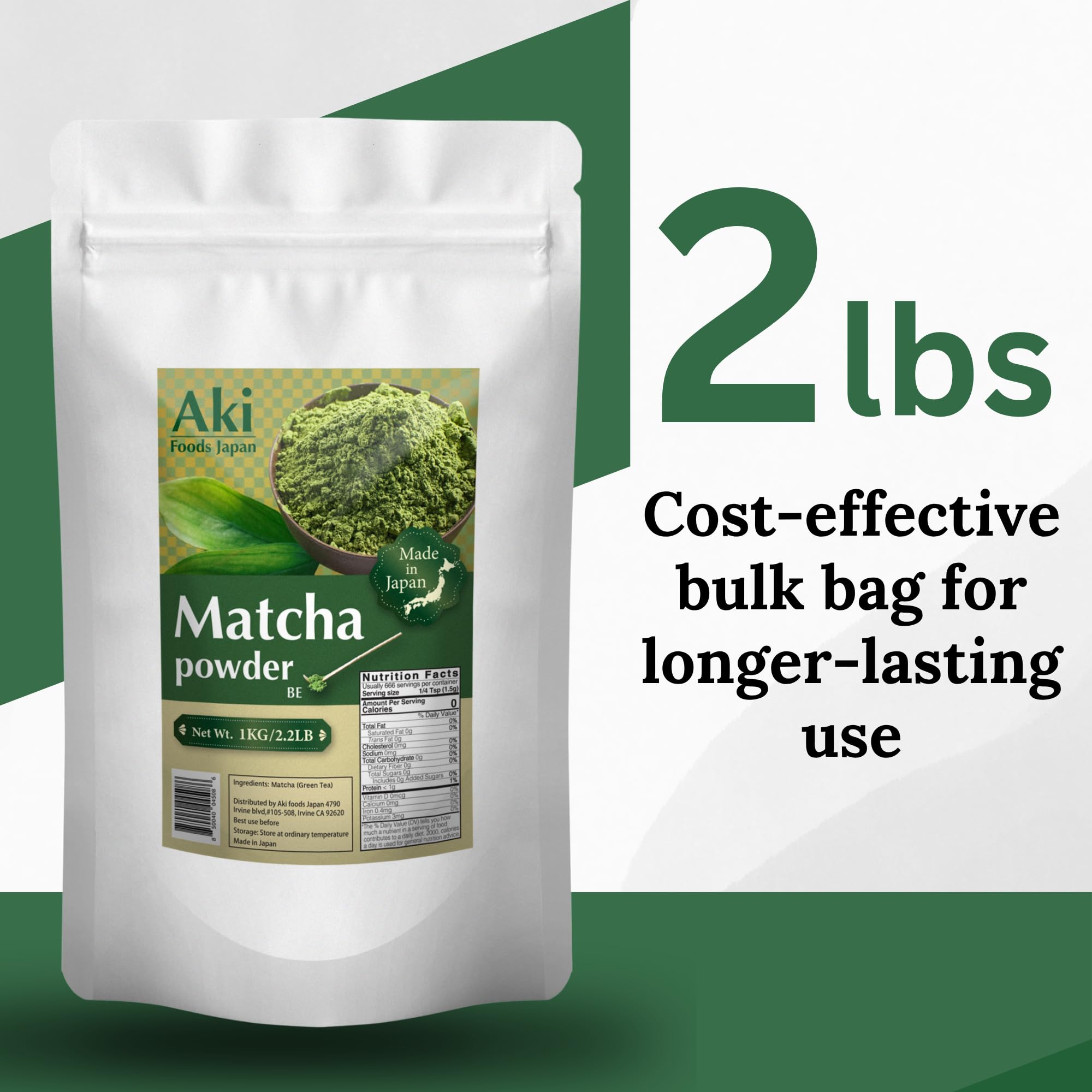 Matcha Powder 2 2LB 1kg by Aki Foods Japan - 100 Japanese Matcha Green Tea Powder Made in — view 2