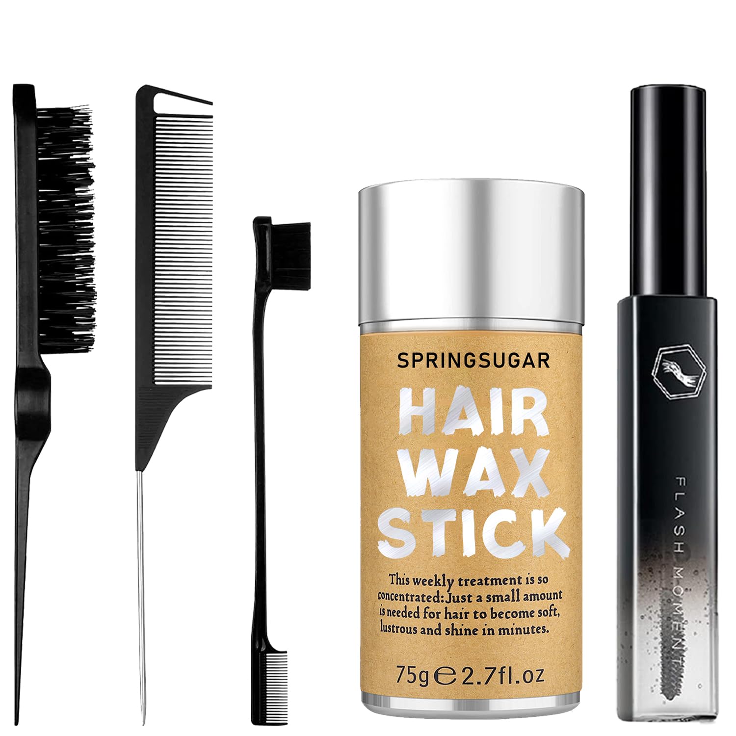 5 Pcs Hair Wax Stick for Flyaways Edge Control Slick - Styling Tools Includes , Finishing , Comb, Gel for Fly Away for Women