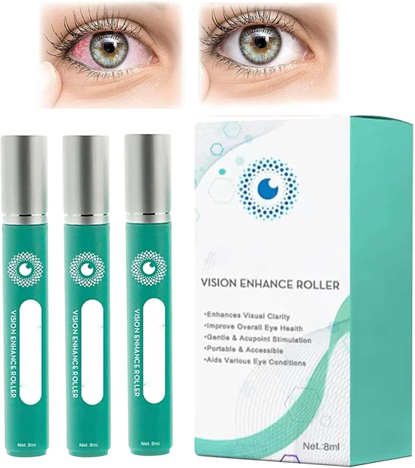 OphthlaMed Vision Enhance Roller, Cooling Roll-On Applicator For Tired Eyes, Puffiness And Dark Circles, Relieves tired and dry Eye Serum Roll-On, Enhances Visual Clarity (3pcs)