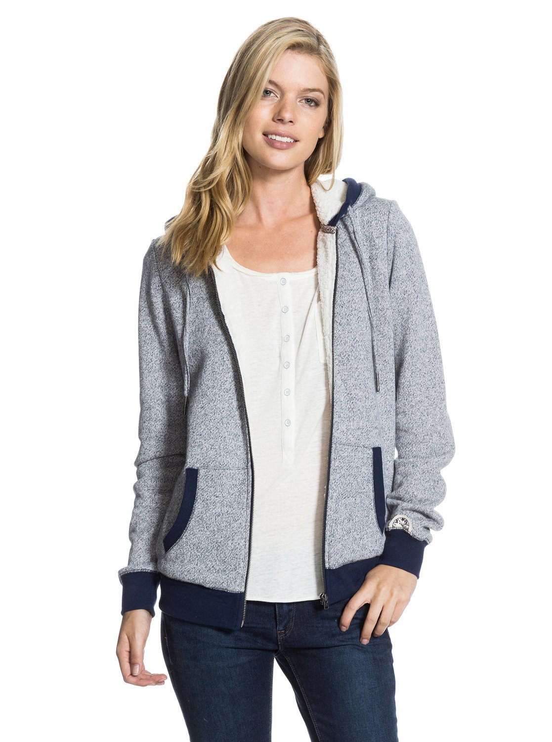 Roxy Juniors Lofty Sherpa Lined Marl Fleece Zip Up Hoodie