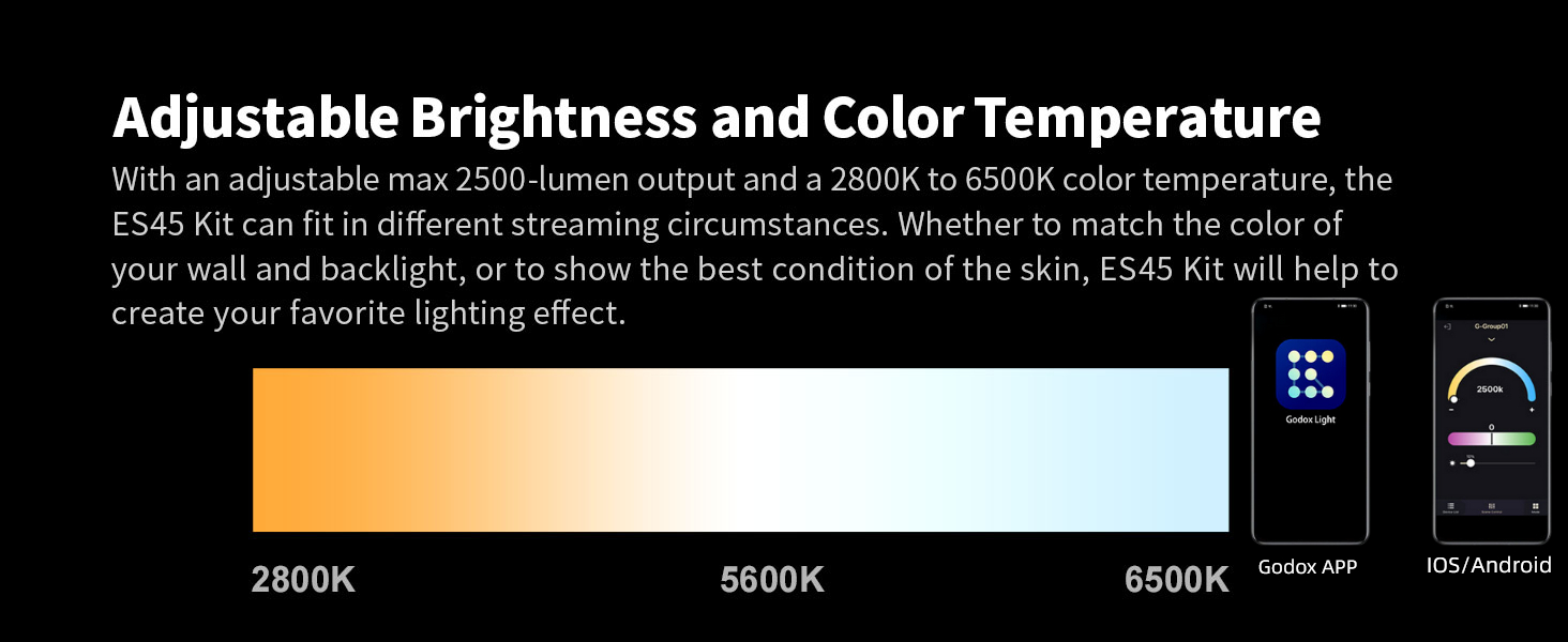 Godox LED Light ES45 Kit voor E-Sports 2800K-6500K montagestang met app en afstandsbediening voor YouTube Game Live Photography Studio Lighting Godox LED Light ES45 Kit voor E-Sports 2800K-6500K montagestang met app en afstandsbediening voor YouTube Game Live Photography Studio Lighting
