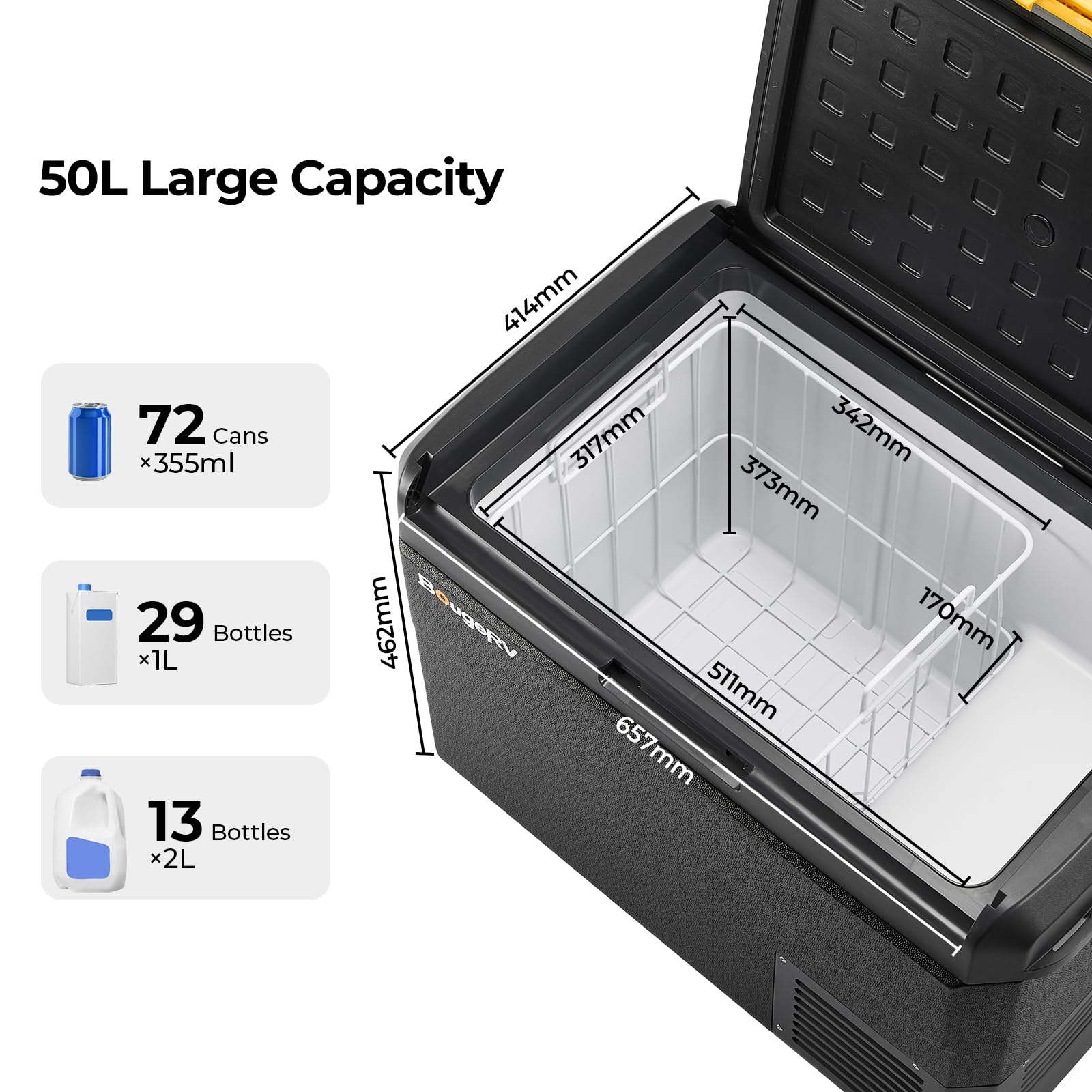 BougeRV CRS 50L compressore frigo box 12 V/24 V 230 V con controllo APP cestino integrato portatile per auto, congelatore, campeggio, frigorifero, elettrico, IPX4, impermeabile, per viaggi, barca