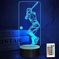 FULLOSUN 3D Baseball Night Light Lamp - Remote Control, 16 Colors, Dimmable Timer, Eye-Safe LED for Fans, Kids Bedroom Decor & Gifts