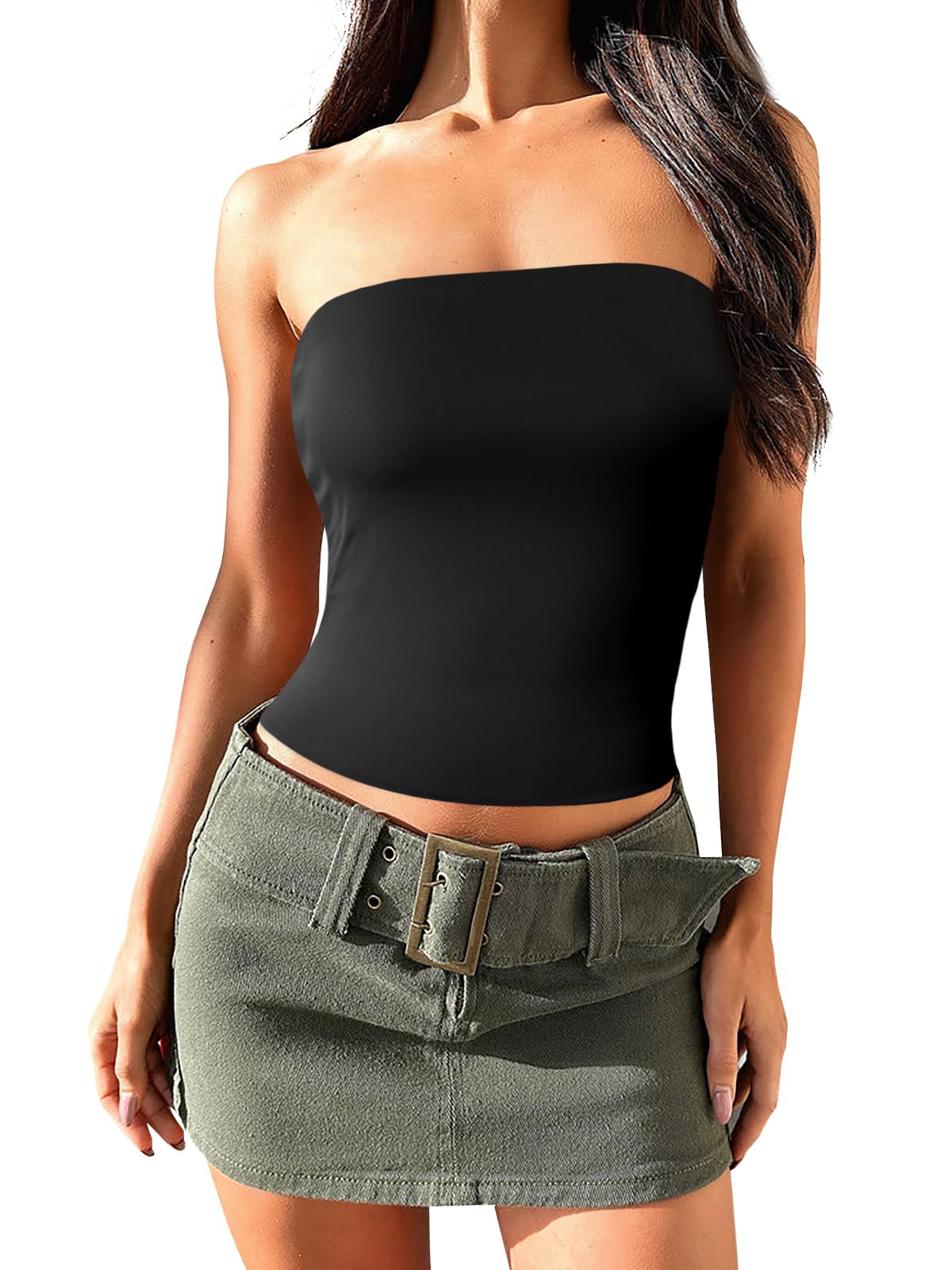 Imily Bela Womens Summer Tube Tops Strapless No Pad Clubwear Y2K Going Out Stretchy Basic Casual Cami Tops