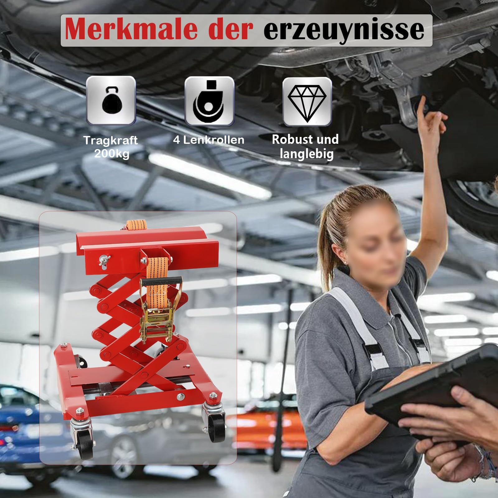 Bodenlaufende Getriebeheber, 200 kg Getriebeheber - Low Profile Manuelles Hydraulikgetriebe Bodenwagenheber mit Handbetätigung ATV Dirtbike Scherenständer mit 4 Rädern