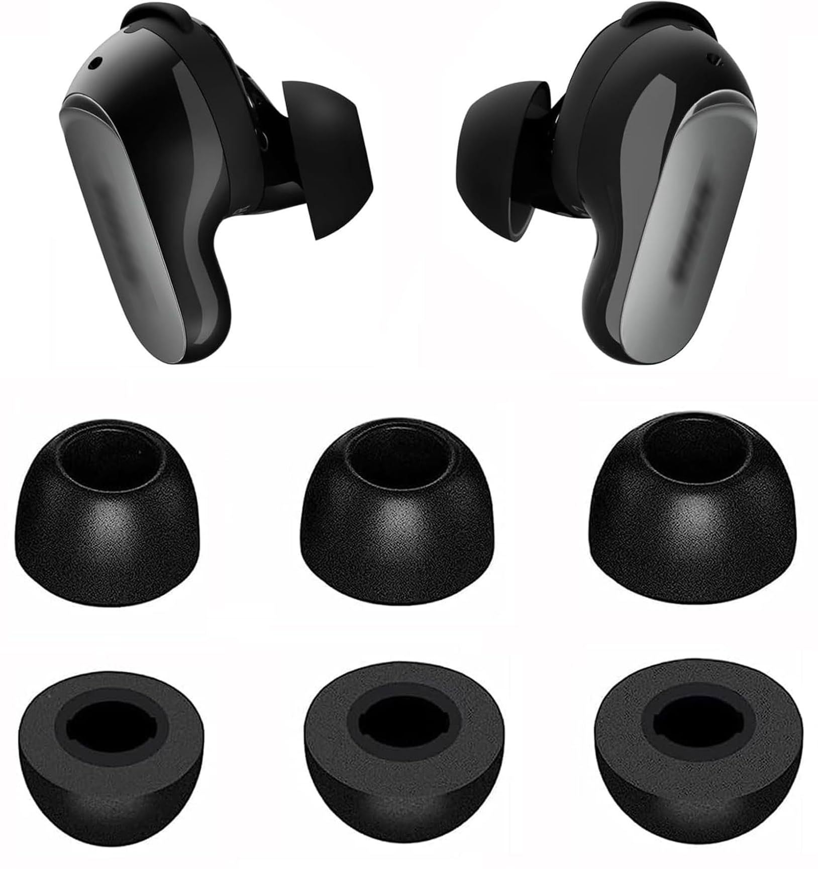 Foam Eartips Compatible with Bose QuietComfort Ultra Earbuds 2nd Gen, 3 Pairs S M L Sizes Foam Noise-Isolation Replacement Tips Eartips Compatible with Bose QuietComfort Ultra 3 Pairs Black