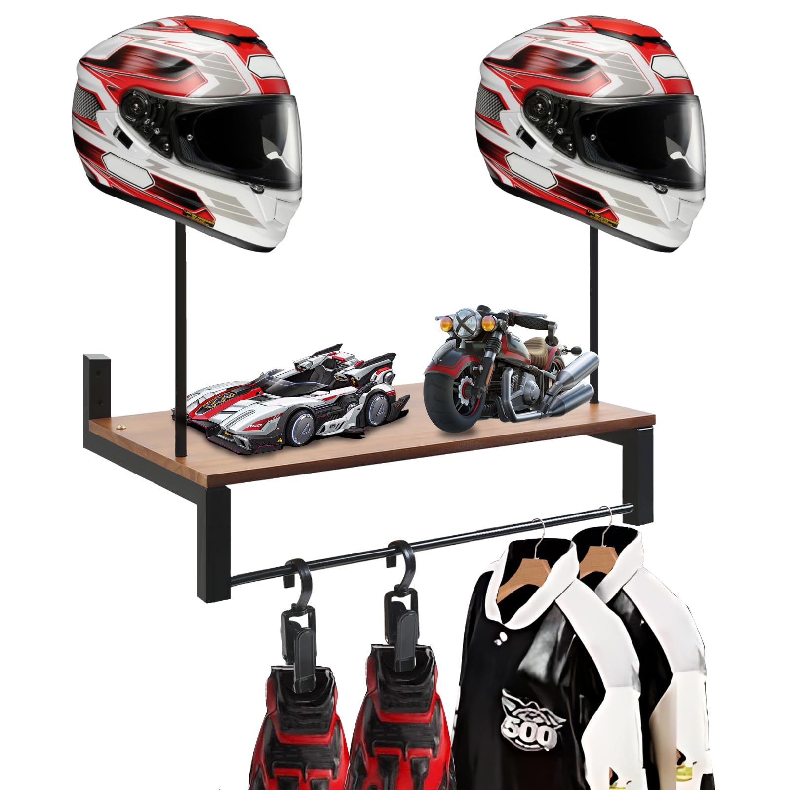 Rangement Mural Pratique Support Mural Pour Casque Moto - Porte-Casque Et Cintre Veste - Organisation Garage Et Entrée Rangement Garage Motard