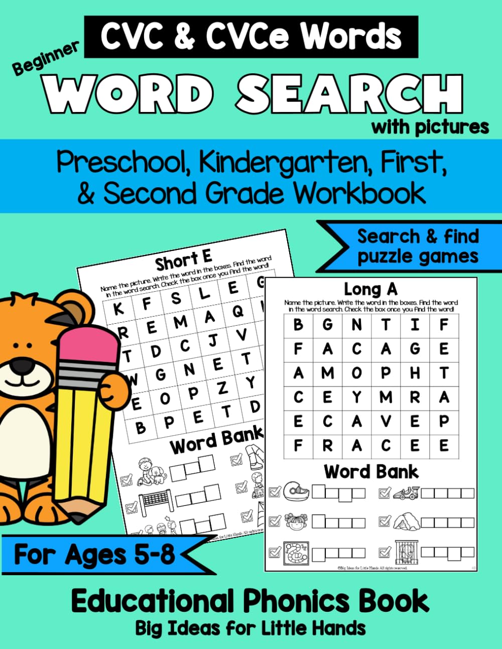 Beginner Word Search with Pictures for Kids Ages 5-8 Educational Phonics Book: Preschool, Kindergarten, 1st grade, 2nd...