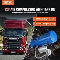 Vista 2 de VEVOR Compresor de aire de 12 V con tanque de 1.6 galones, compresor de bocina de tren, presión de trabajo de 120 psi, neumáticos inflados