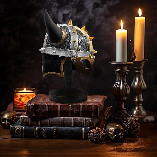 Miniatura 5 de Casco de disfraz de soldado de caballero de la Edad Media con máscara, casco vikingo con cuernos de la edad vikinga, sombrero de disfraz de arma