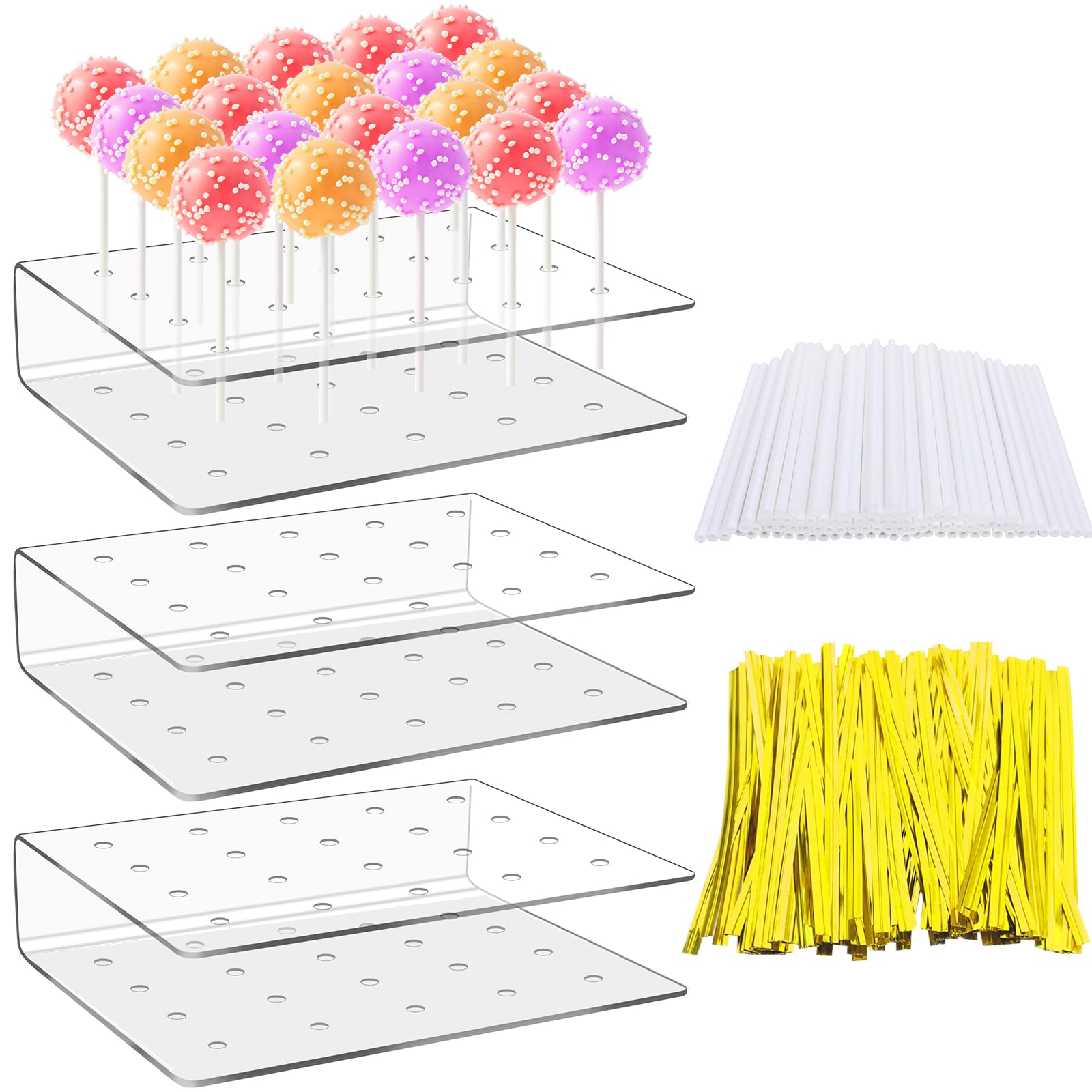 Sinofort 3 PCS Cake Pop Stand, 20 Hole Lollipop Holder Lollipop Stand, Clear Acrylic Cake Pop Stand Holder for Wedding Baby Shower Birthday Party Halloween Cand