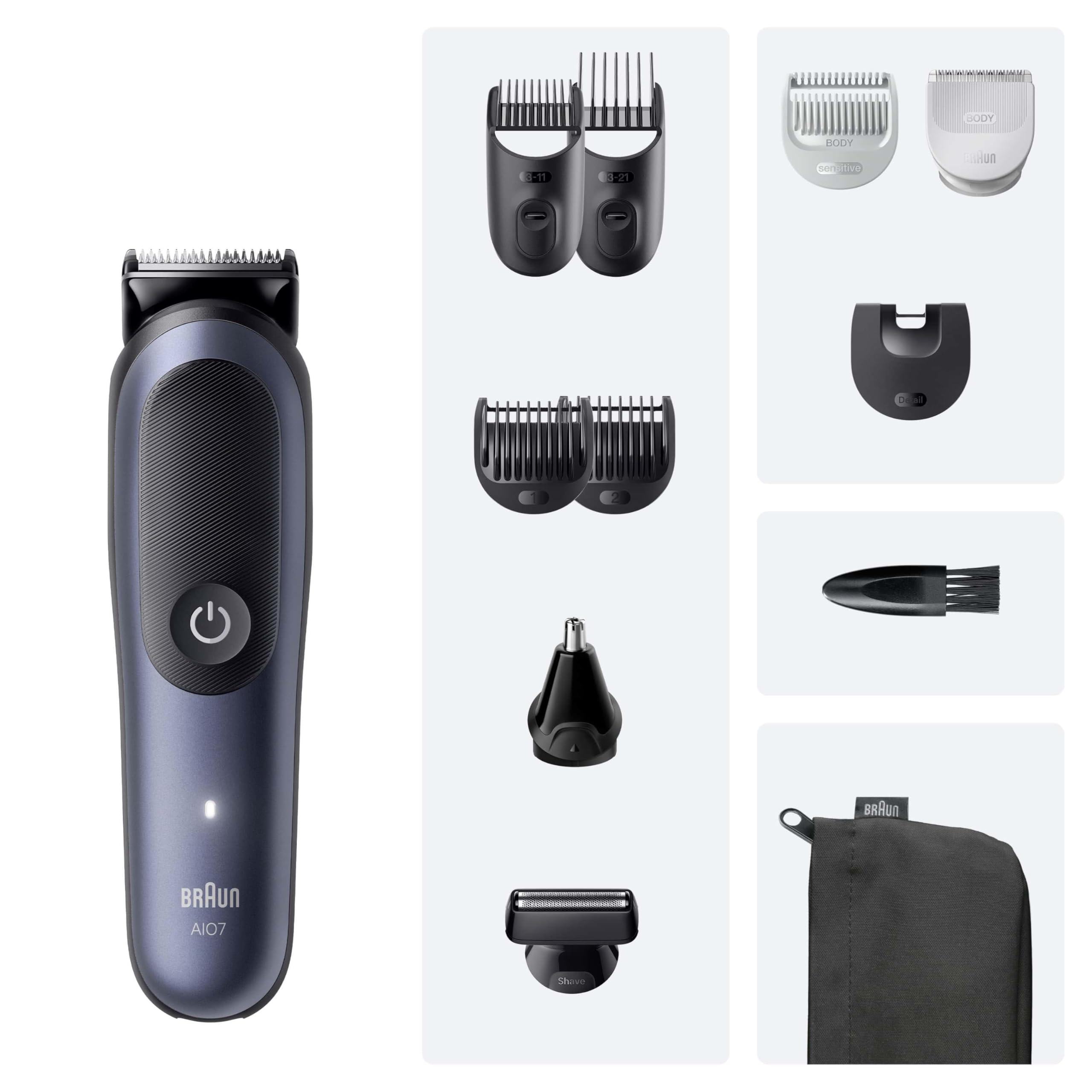 Braun Serie 7 Kit multifuncional para el cuidado corporal, 11 en 1, ProBlade y AutoSense, 120 min, SkinGuard y Sombra de Barba, AquaGrip para Uso Submarino, AIO7540, Azul