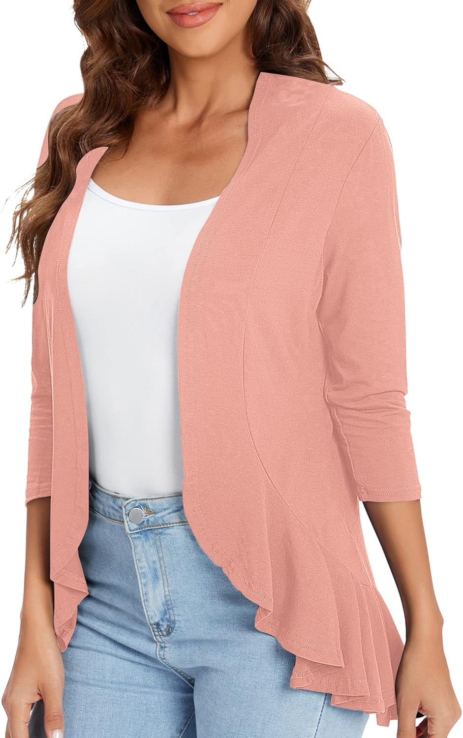 Urban CoCo Women's 3/4 Sleeve Casual Cardigans for Women Trendy Open Front Lightweight Cover Ups - Image 4