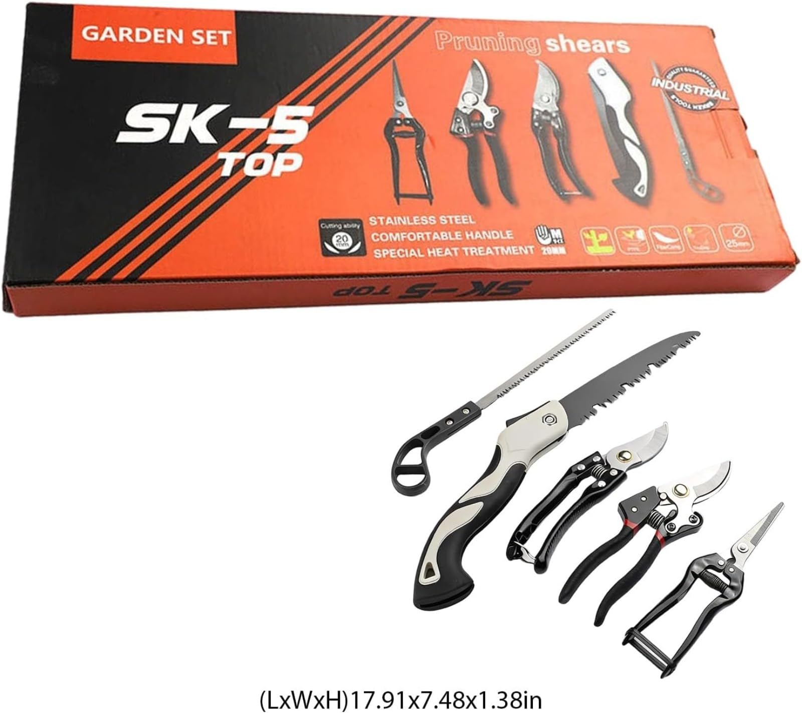 Set di attrezzi da giardinaggio: cesoie da potatura in acciaio inox e sega pieghevole – Ideale per piante in vaso e lavori in giardino; include custodia portatile