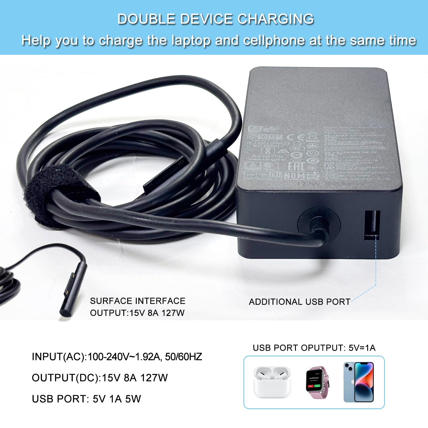 XITAIAN 127W 15V 8A 1932 Adapter Netzteil Ladegerät Ladekabel Ersatz für Microsoft Surface Pro 11/10/9/8/7+/7/6/5/4/3/X, Surface Laptop 7/6/5/4/3, Surface Book 2/3, Surface Laptop Studio 2/1