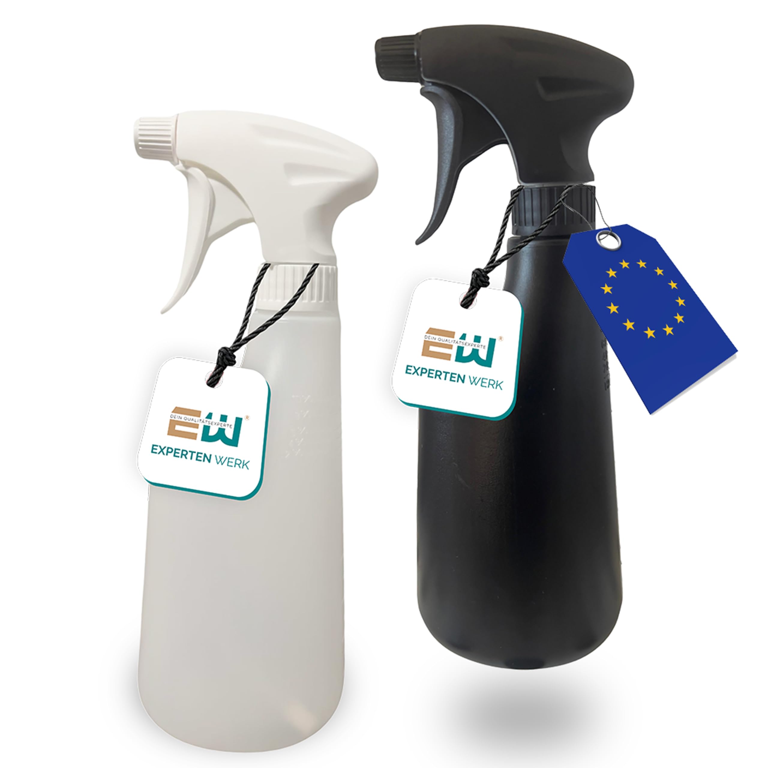 2er Set Sprühflaschen 600 ml Chemikalienbeständig – Weiß & Schwarz – mit Füllstandanzeige & Verstellbare Düse – Sprühkopf verschließbar - Für Wasser, Reiniger, Desinfektion uvm.