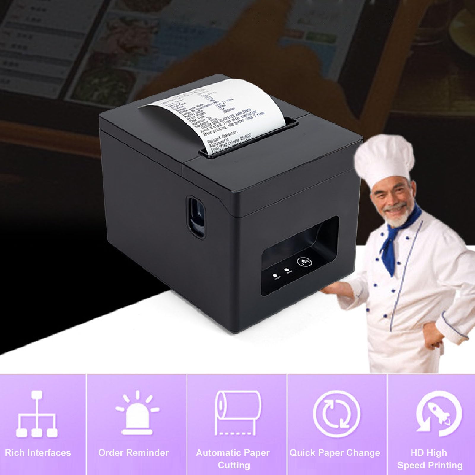Fafeicy Impresora Térmica de Recibos POS 80mm sin Tinta, USB, Cortador Automático, para Cocina y Cajón de Efectivo, Enchufe UE