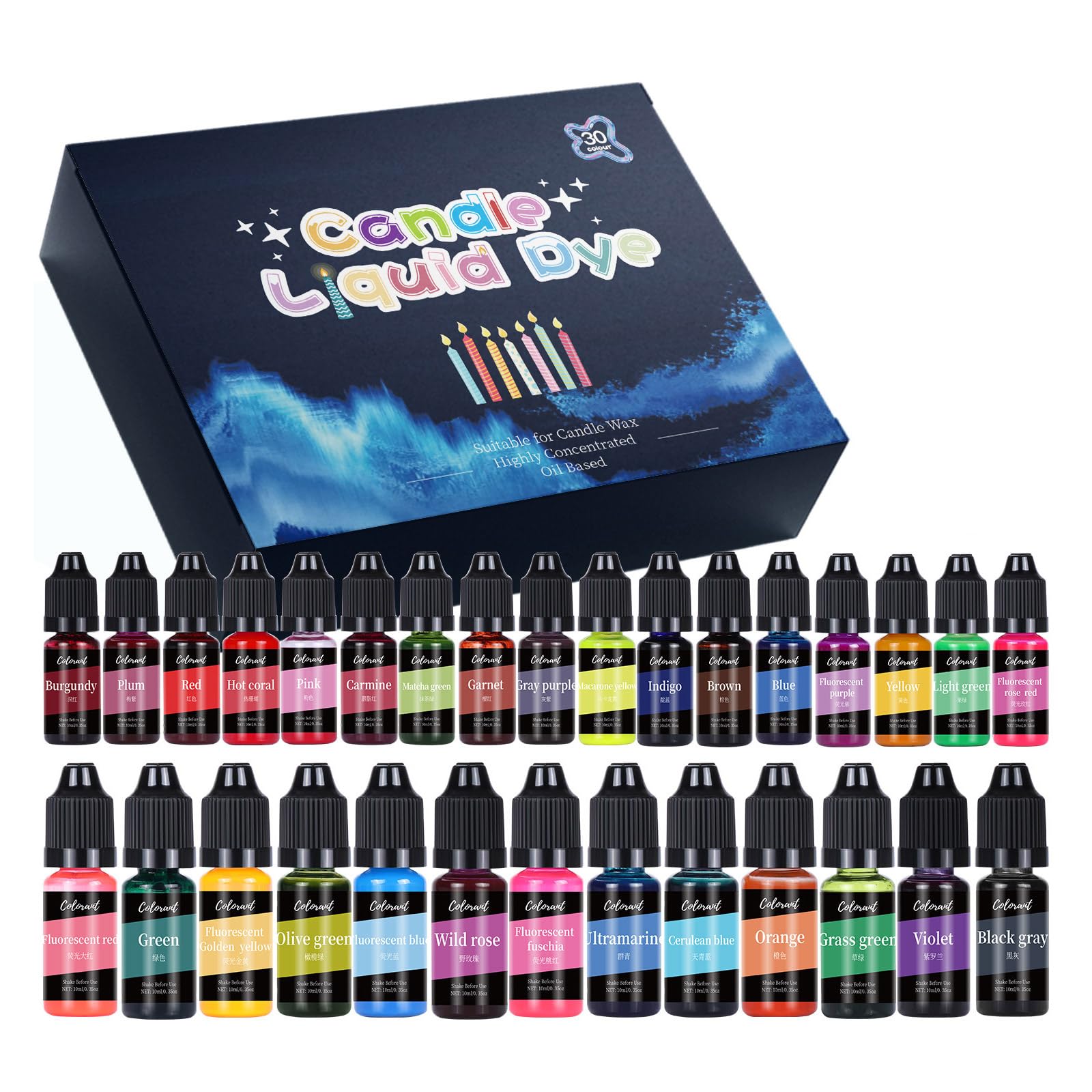 DIIOOMIEEU 30 Colors Candle Dyes Pigment Liquid Colorant Pigment Candle Mold Soap Coloring Hand-Making Pigment